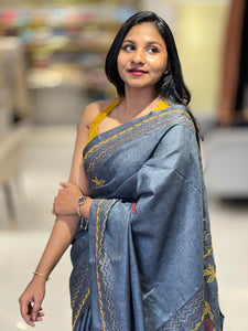 Kantha Weaved Floral Patterned Semi Tussar Saree | GAR143