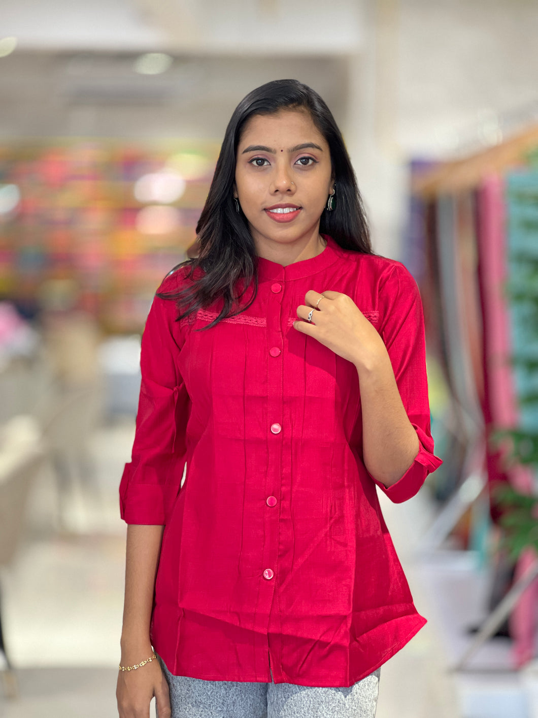 Solid Button Detailed Rayon Short Kurta | PIR117