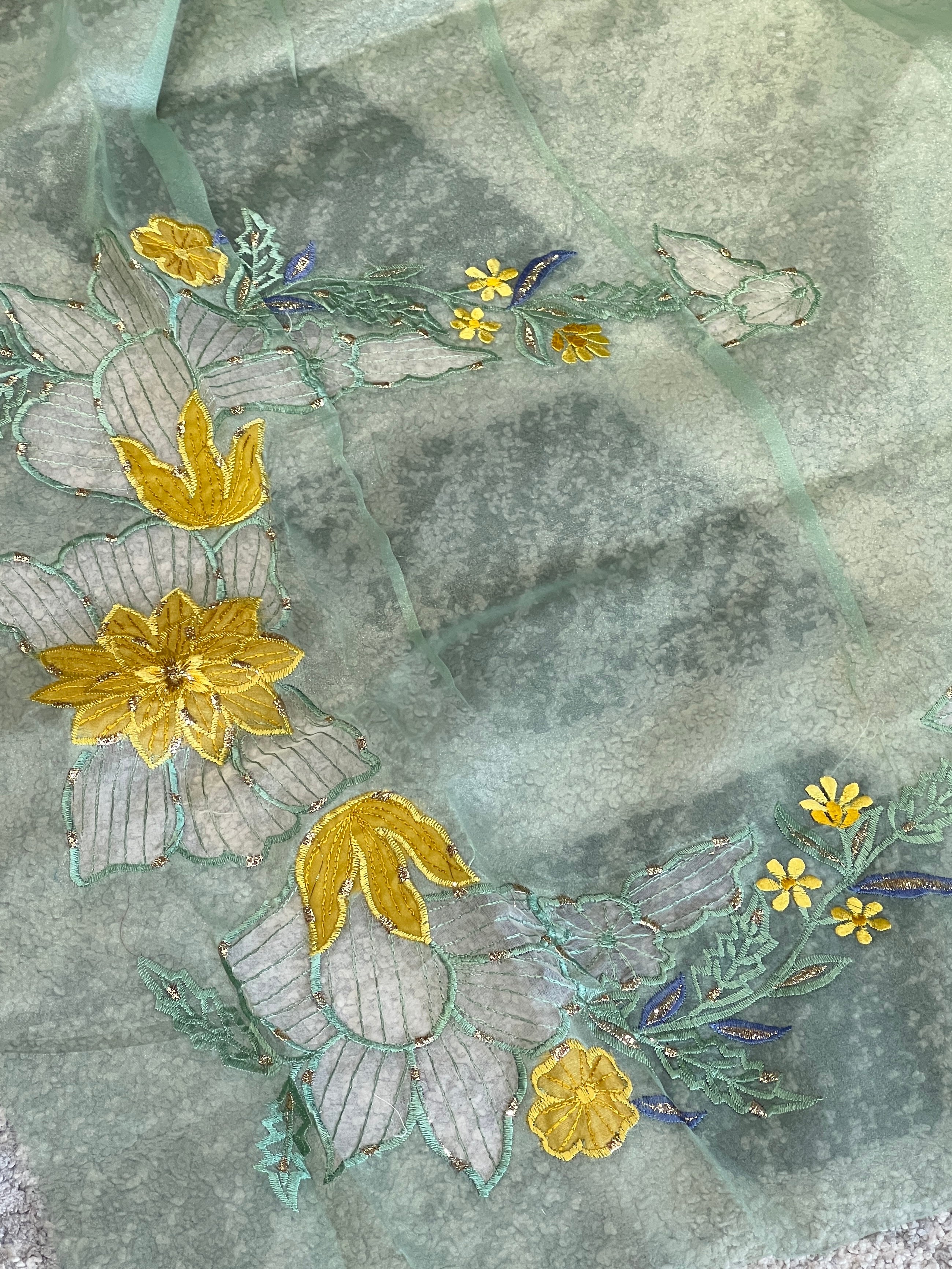 Floral Applique Detailed Shimmer Organza Saree | BLD1845