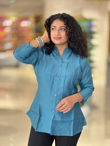 Solid Button Detailed Rayon Short Kurta | PIR118