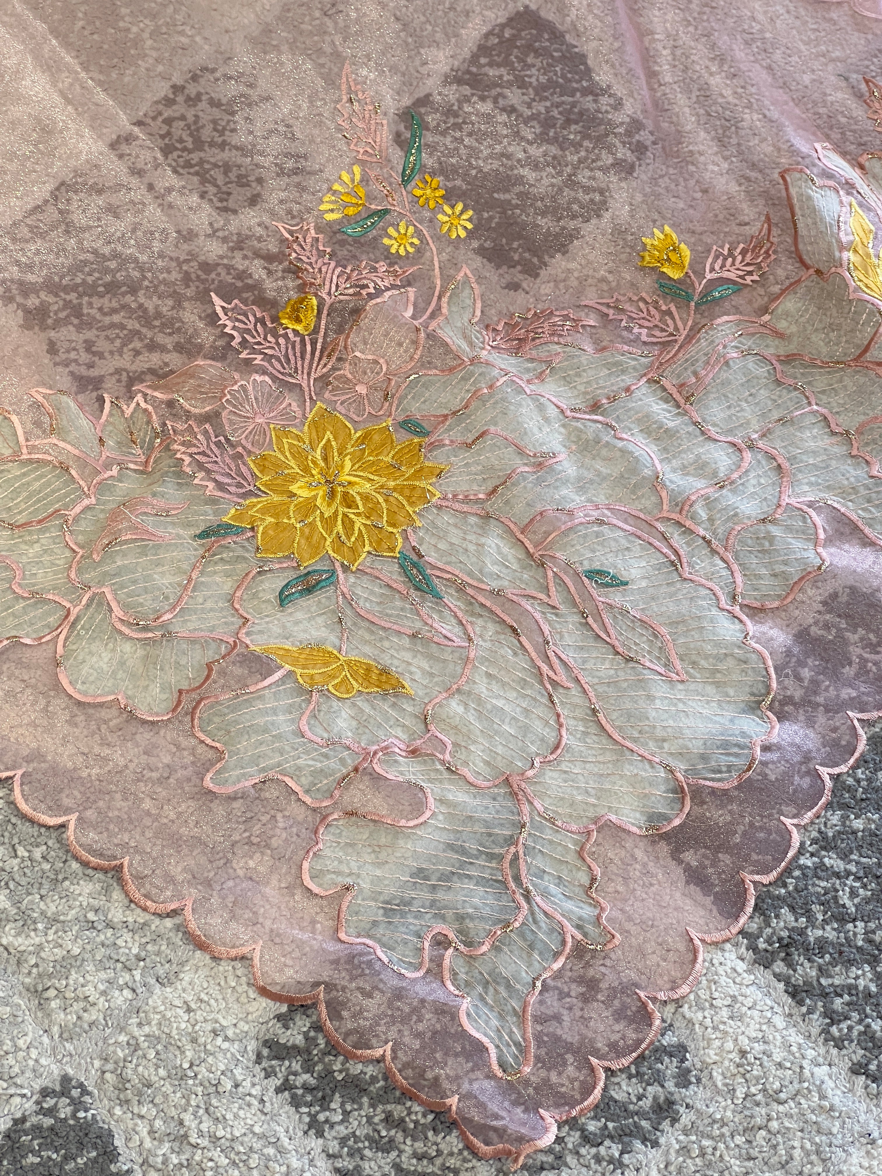 Floral Applique Detailed Shimmer Organza Saree | BLD1846