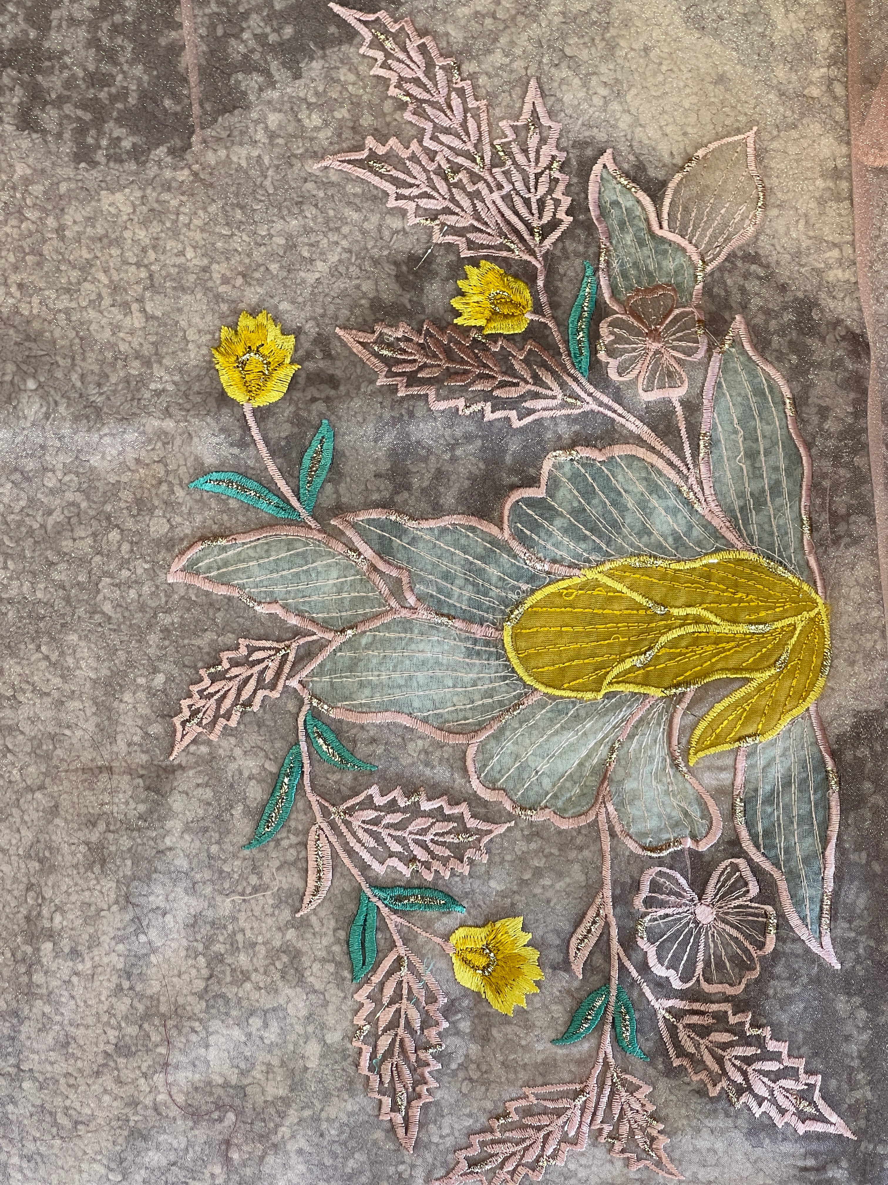 Floral Applique Detailed Shimmer Organza Saree | BLD1846