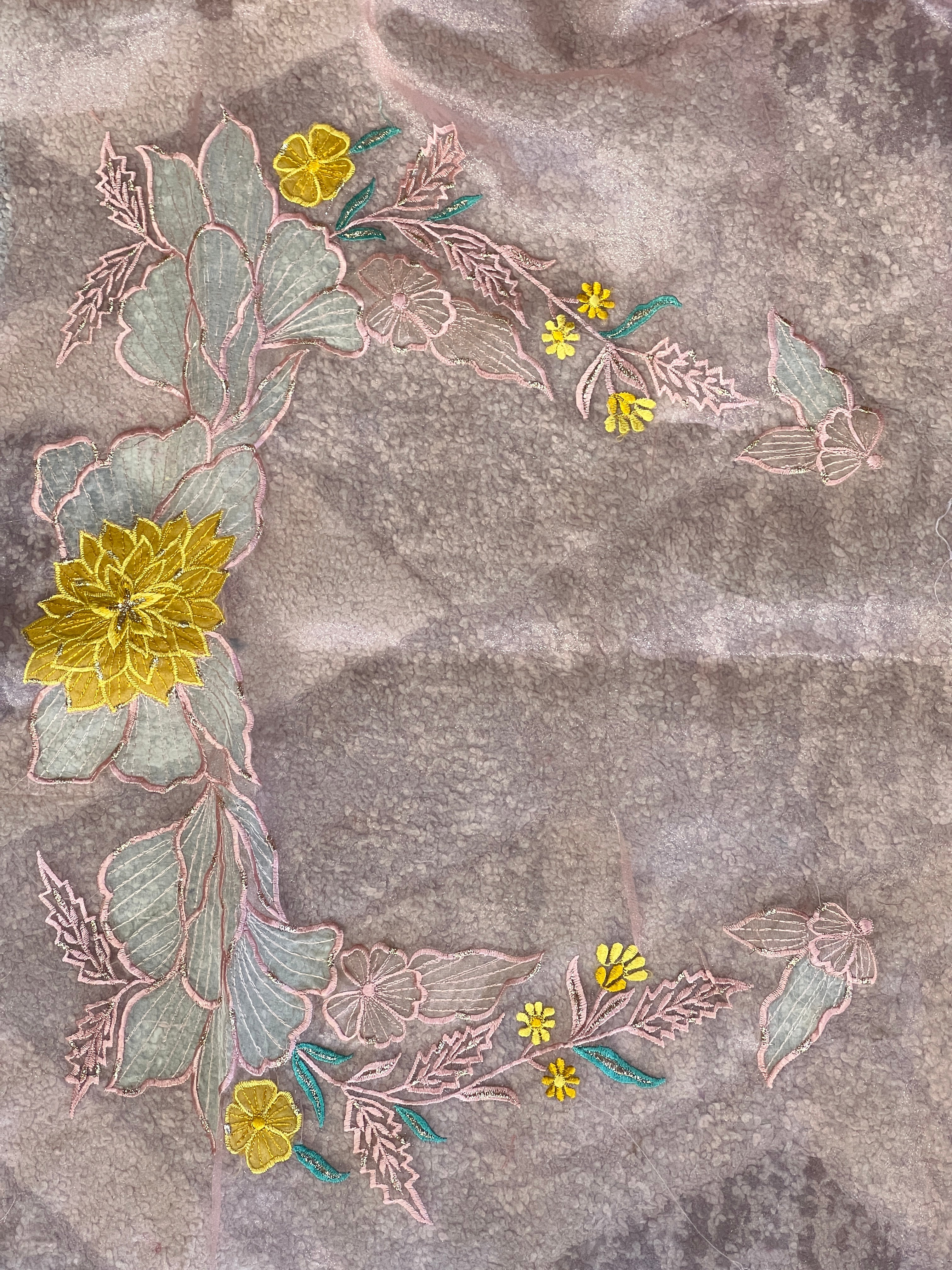 Floral Applique Detailed Shimmer Organza Saree | BLD1846