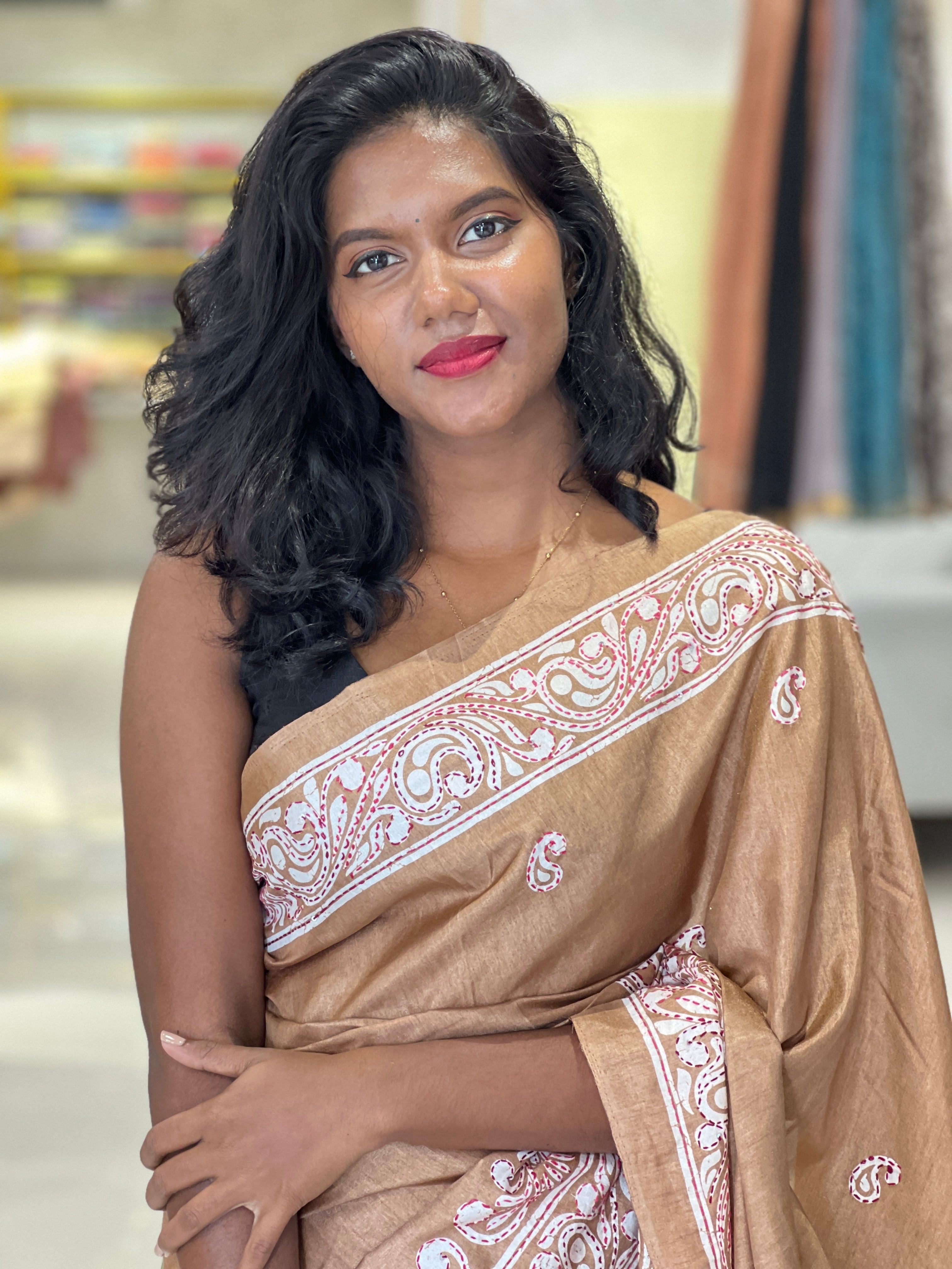 Paisley Printed Semi Tussar Saree | GAR152