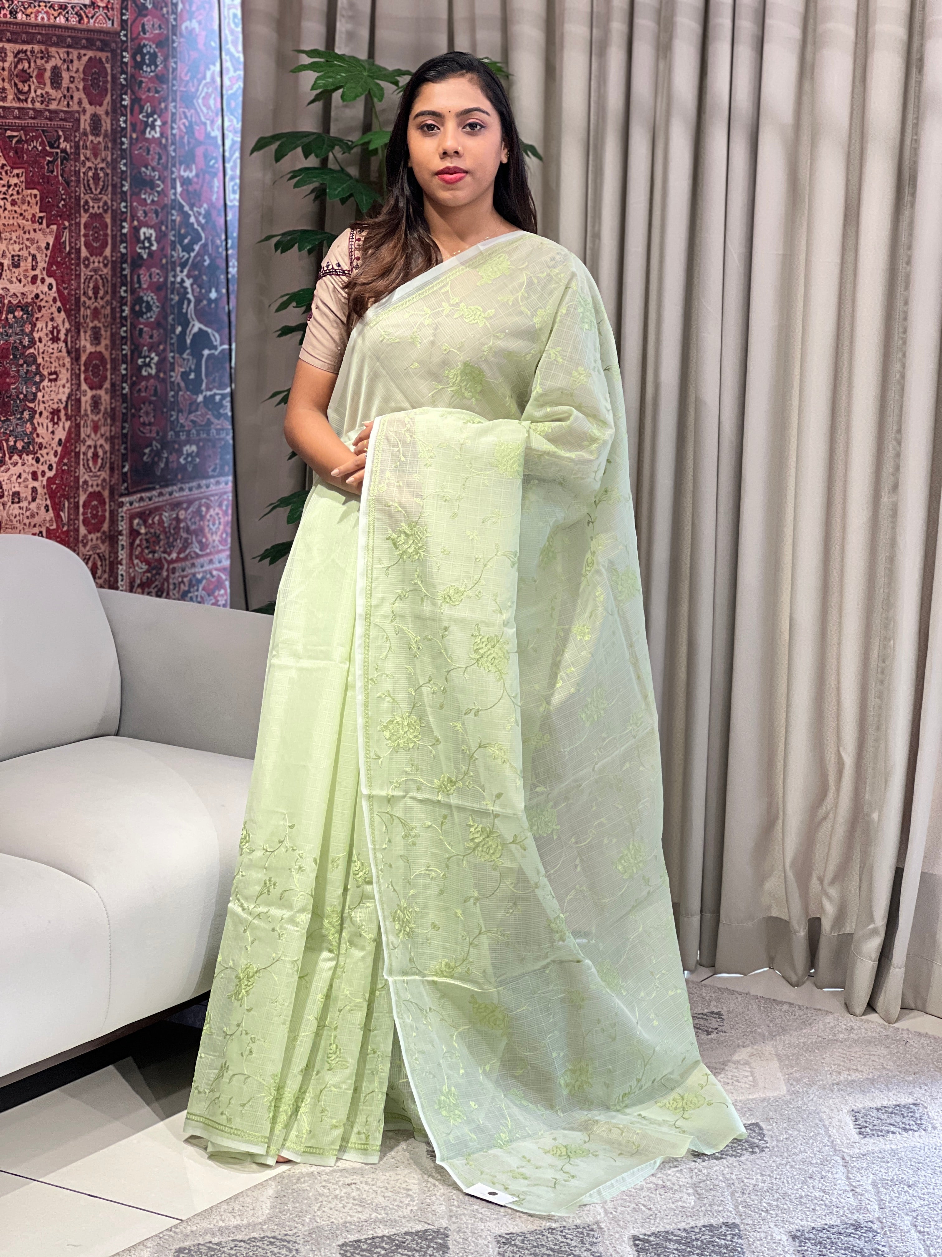 Lucknowi Inspired Embroidery Detailed Kota Saree | YNG831