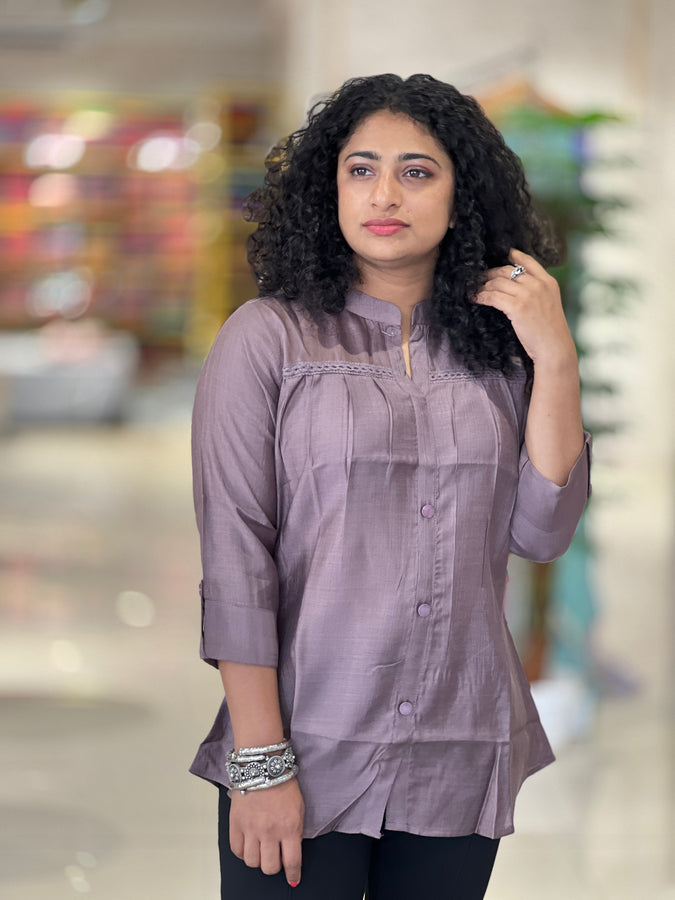 Solid Button Detailed Rayon Short Kurta | PIR116