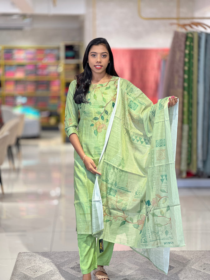 Floral Print With Sequence Detailed Chanderi Kurta Set | VFD108