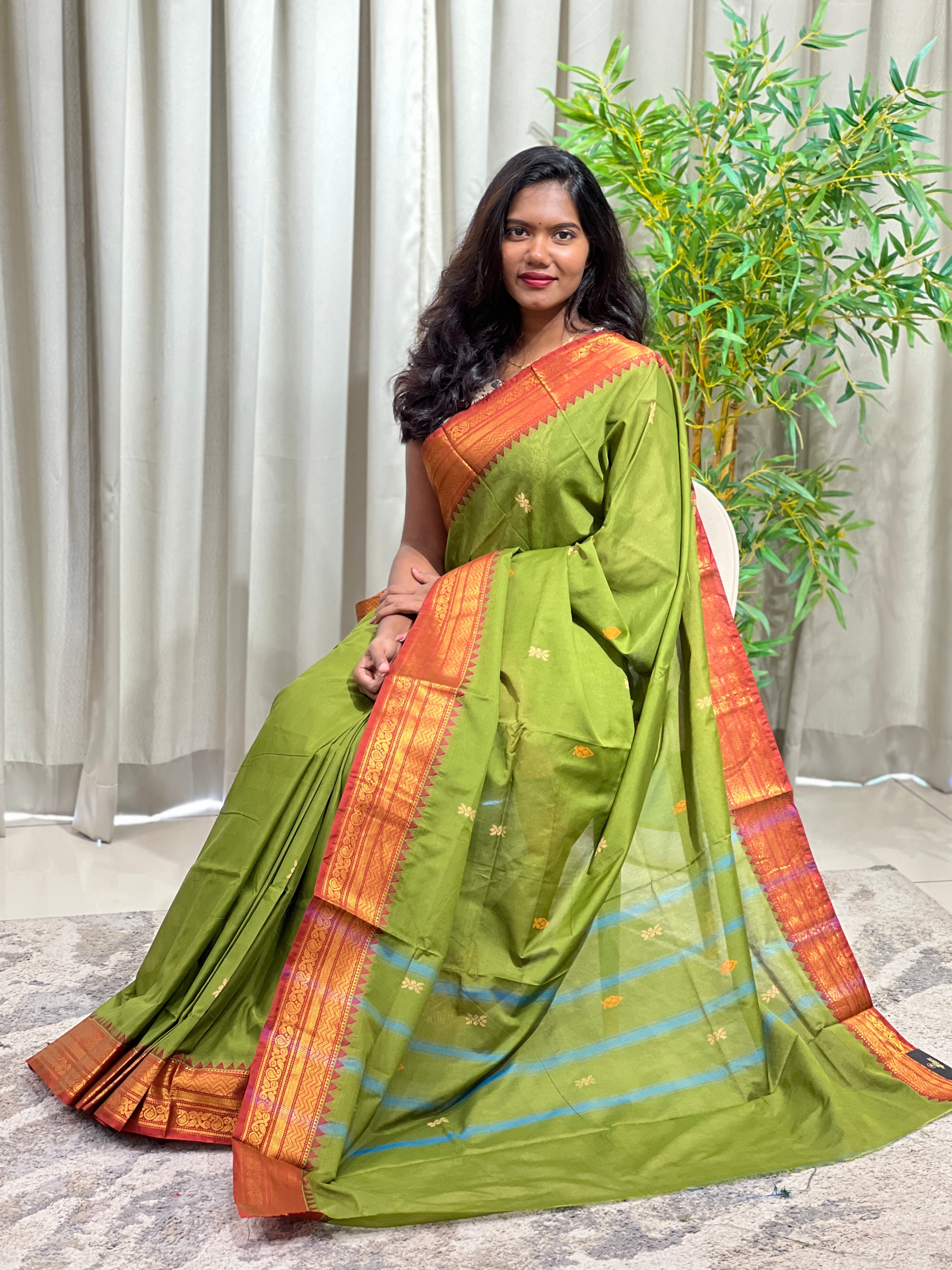 Floral Buta Woven Temple Border Kanchi Cotton saree | GAT543