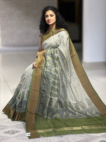 Block Printed Chanderi Silk Saree | RGD483