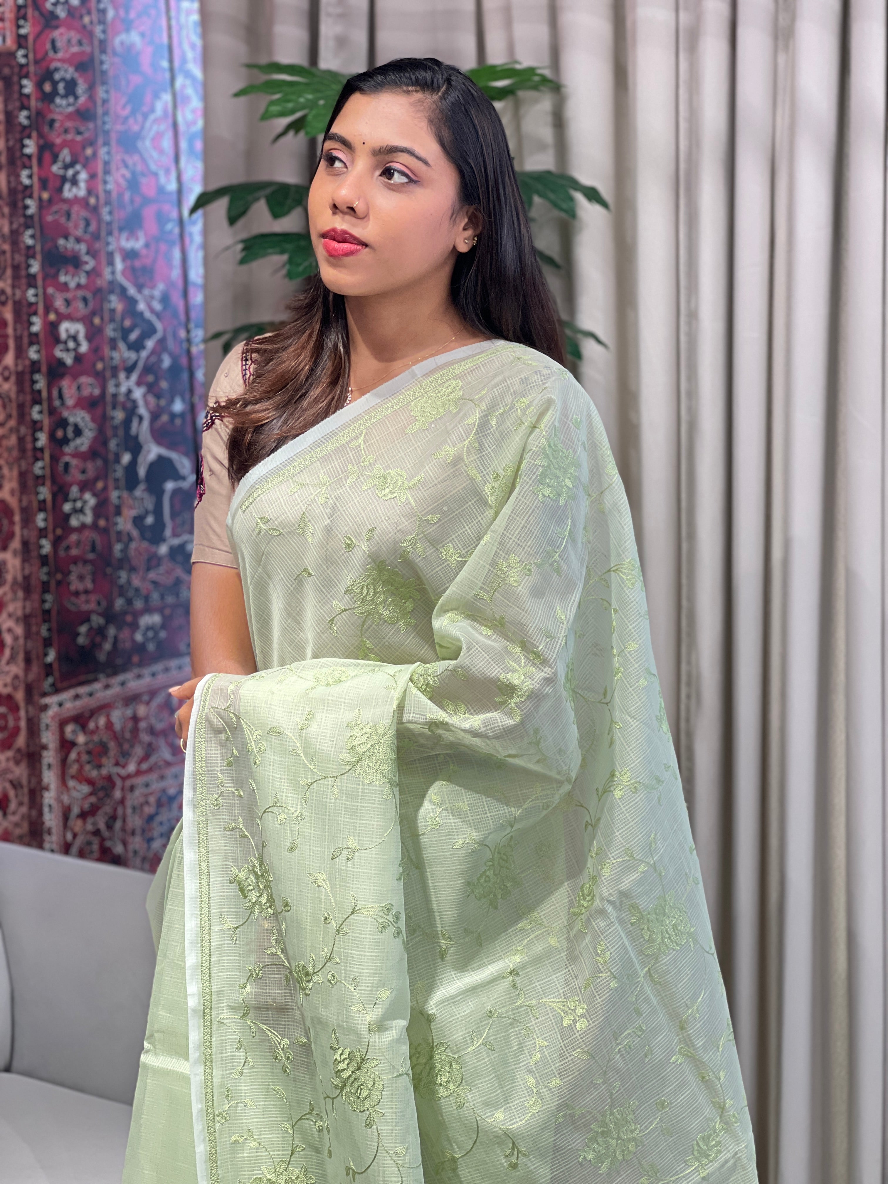 Lucknowi Inspired Embroidery Detailed Kota Saree | YNG831