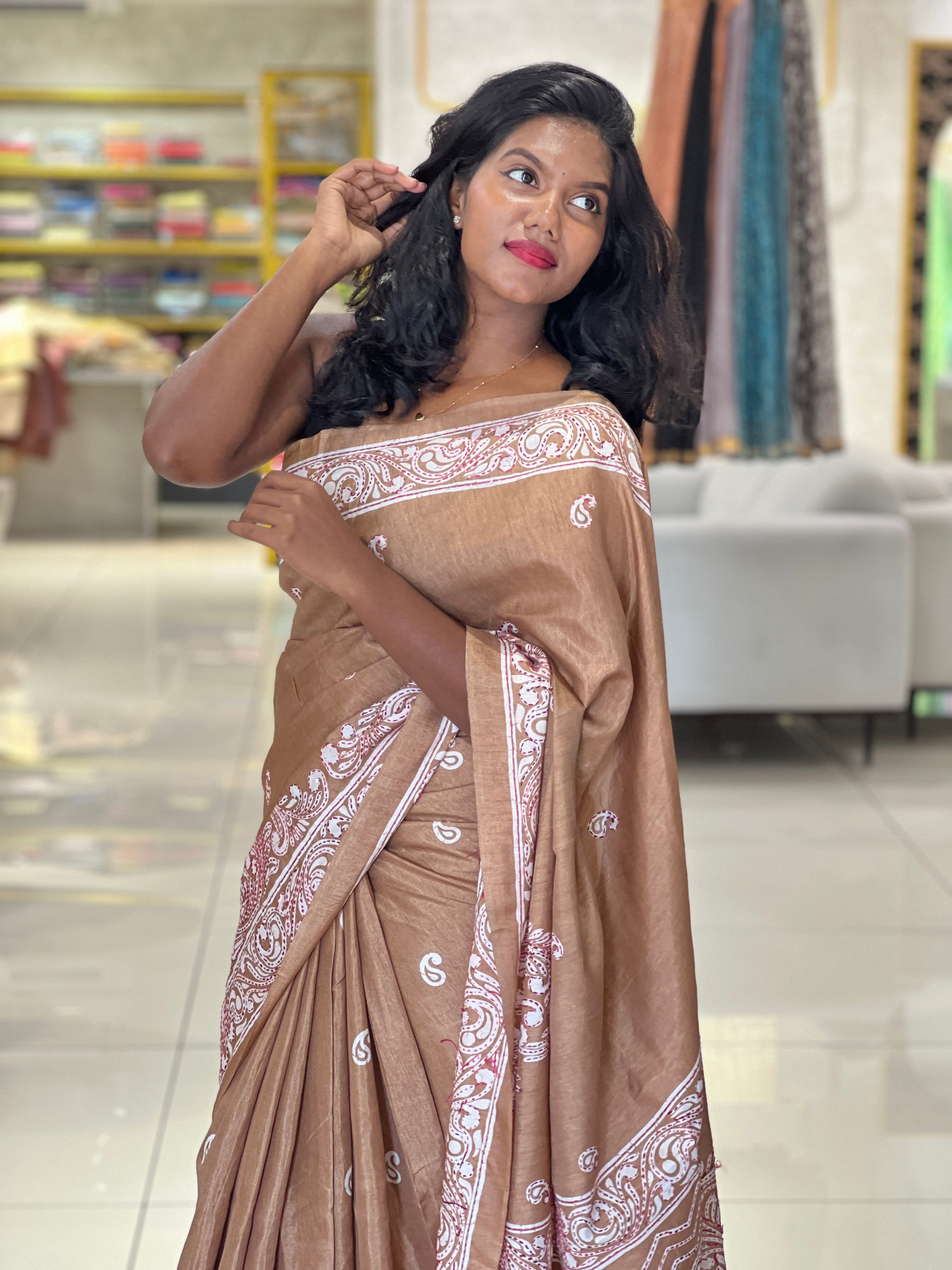 Paisley Printed Semi Tussar Saree | GAR152