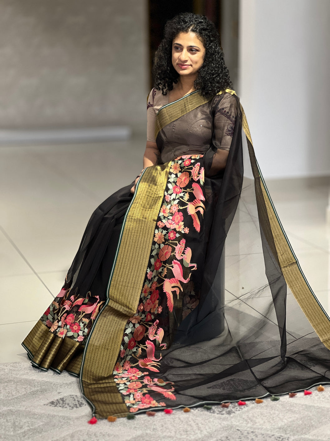 Machine Embroidered Organza Saree | RGD562