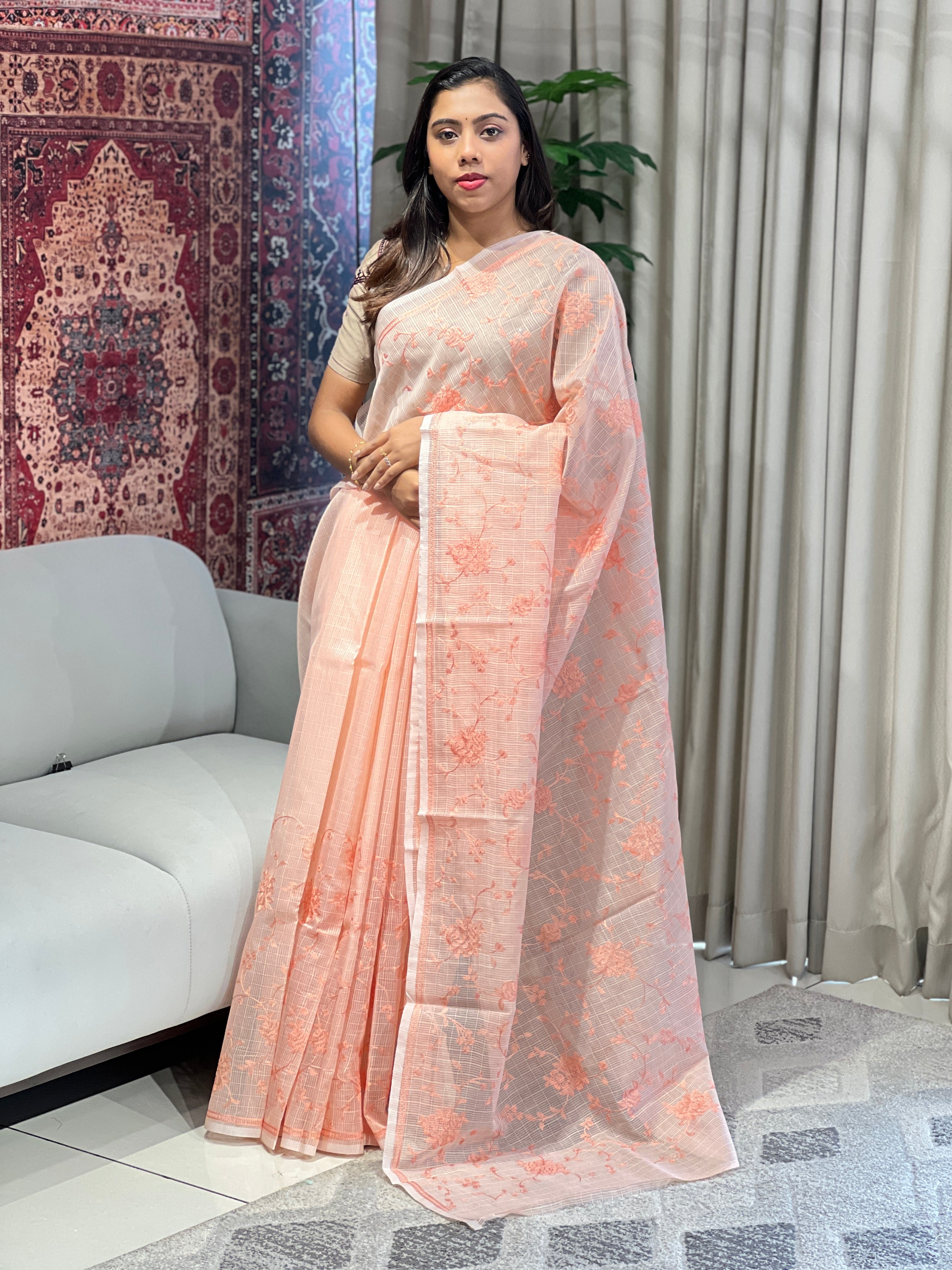 Lucknowi Inspired Embroidery Detailed Kota Saree | YNG828