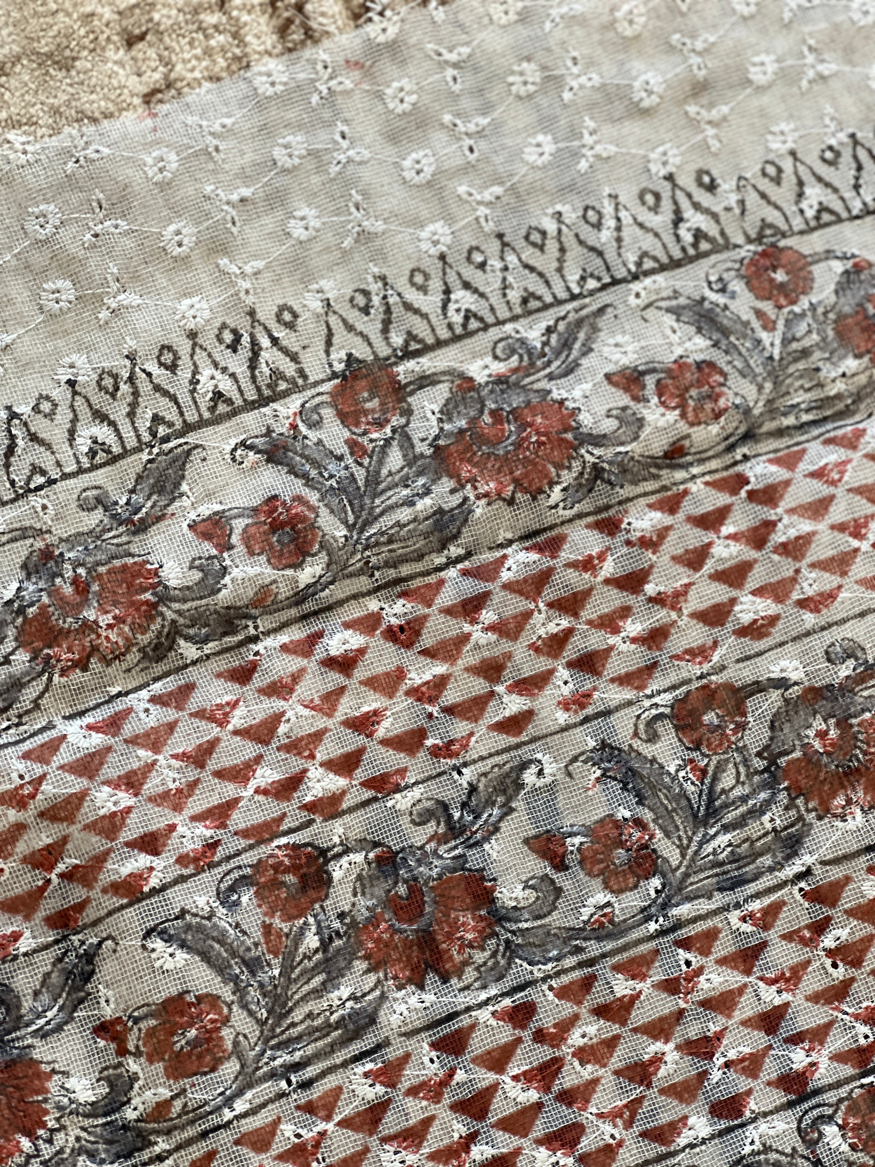 Block Printed & Embroidered Supernet Kota Saree | PF1018