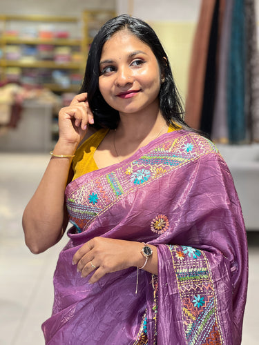 Traditional Hand Embroidered Crushed Organza Saree | GAR136