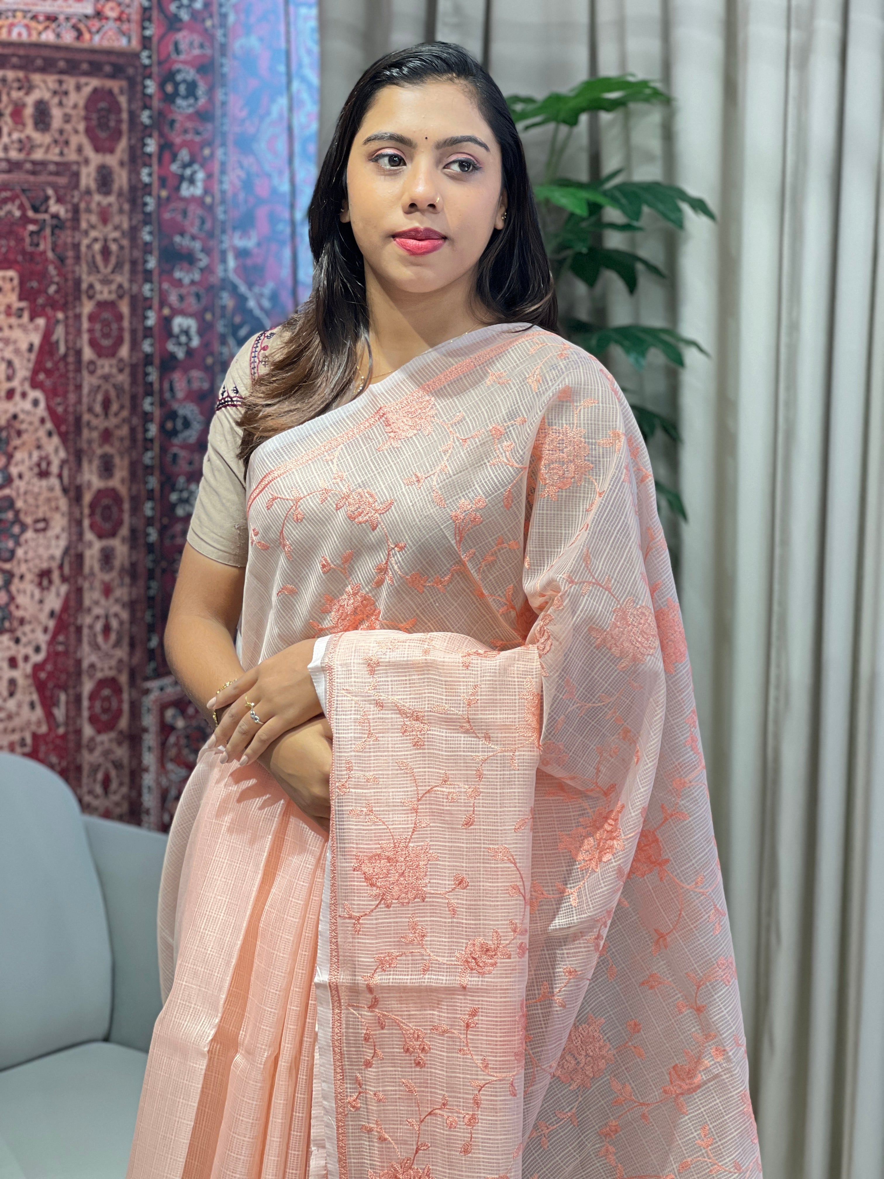 Lucknowi Inspired Embroidery Detailed Kota Saree | YNG828