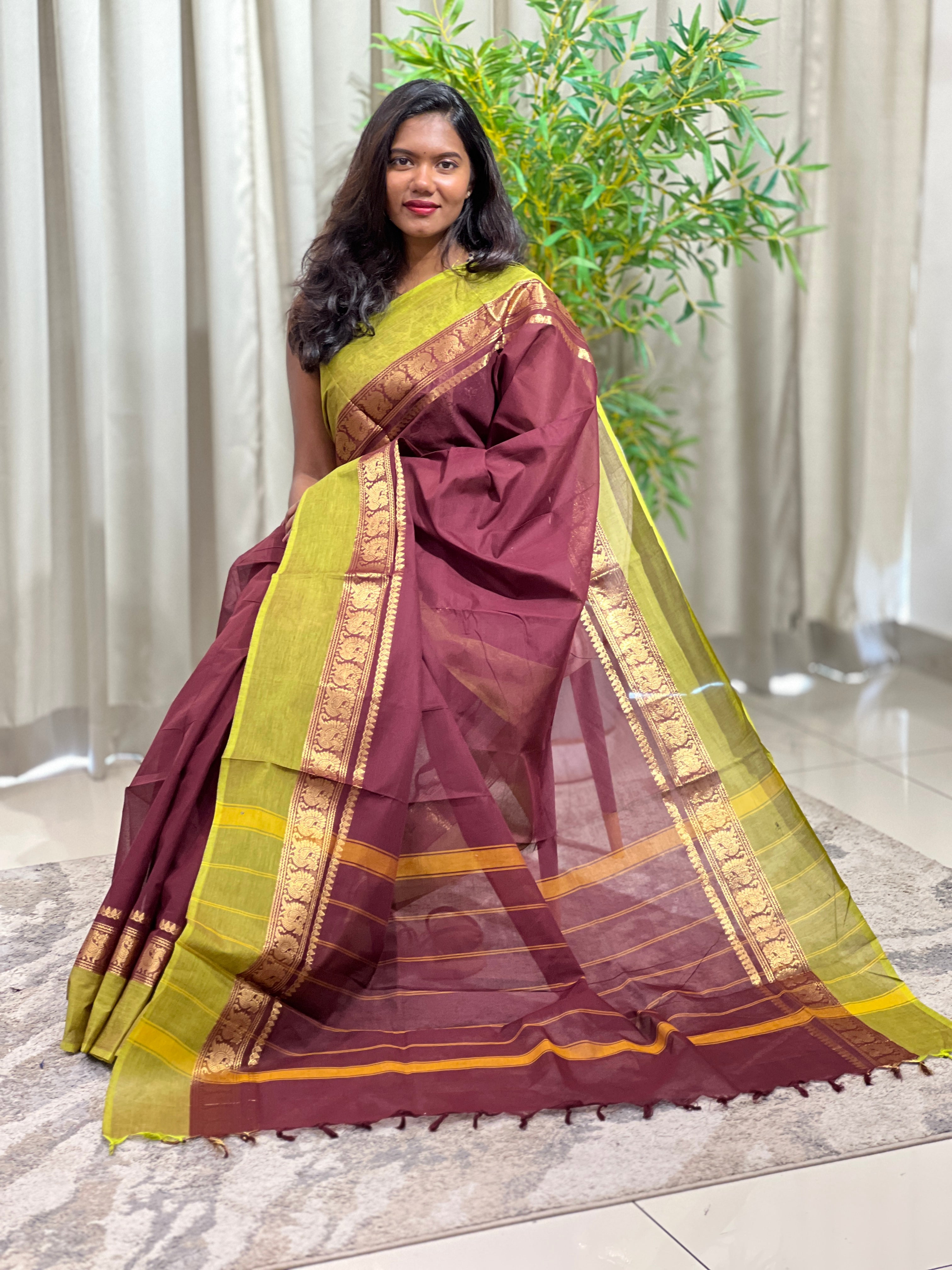 Peacock Printed Pattern Kanchi Cotton Saree | GAT513