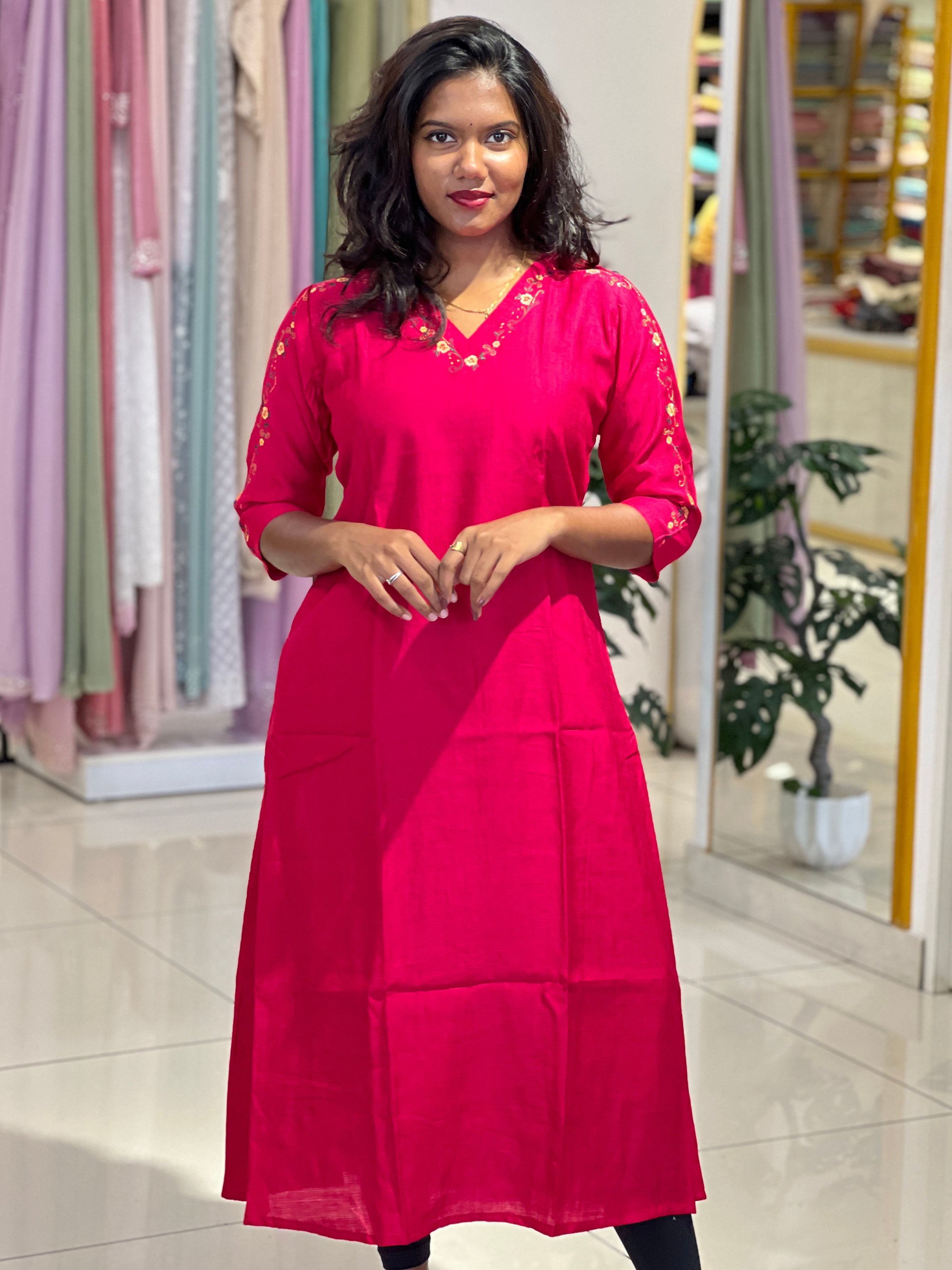 Floral Machine Embroidery Cotton A-Line Kurta |MSN222