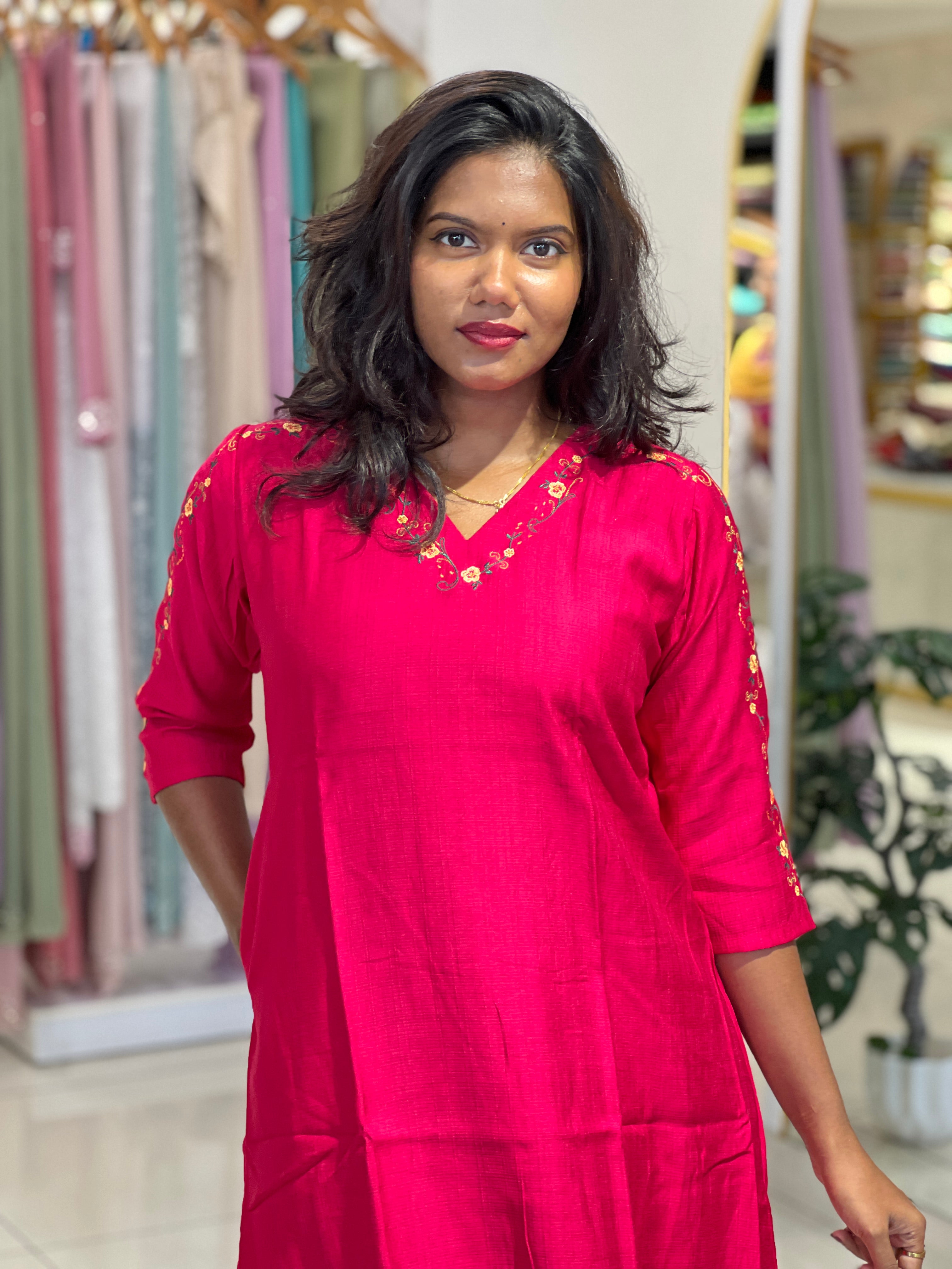 Floral Machine Embroidery Cotton A-Line Kurta |MSN222