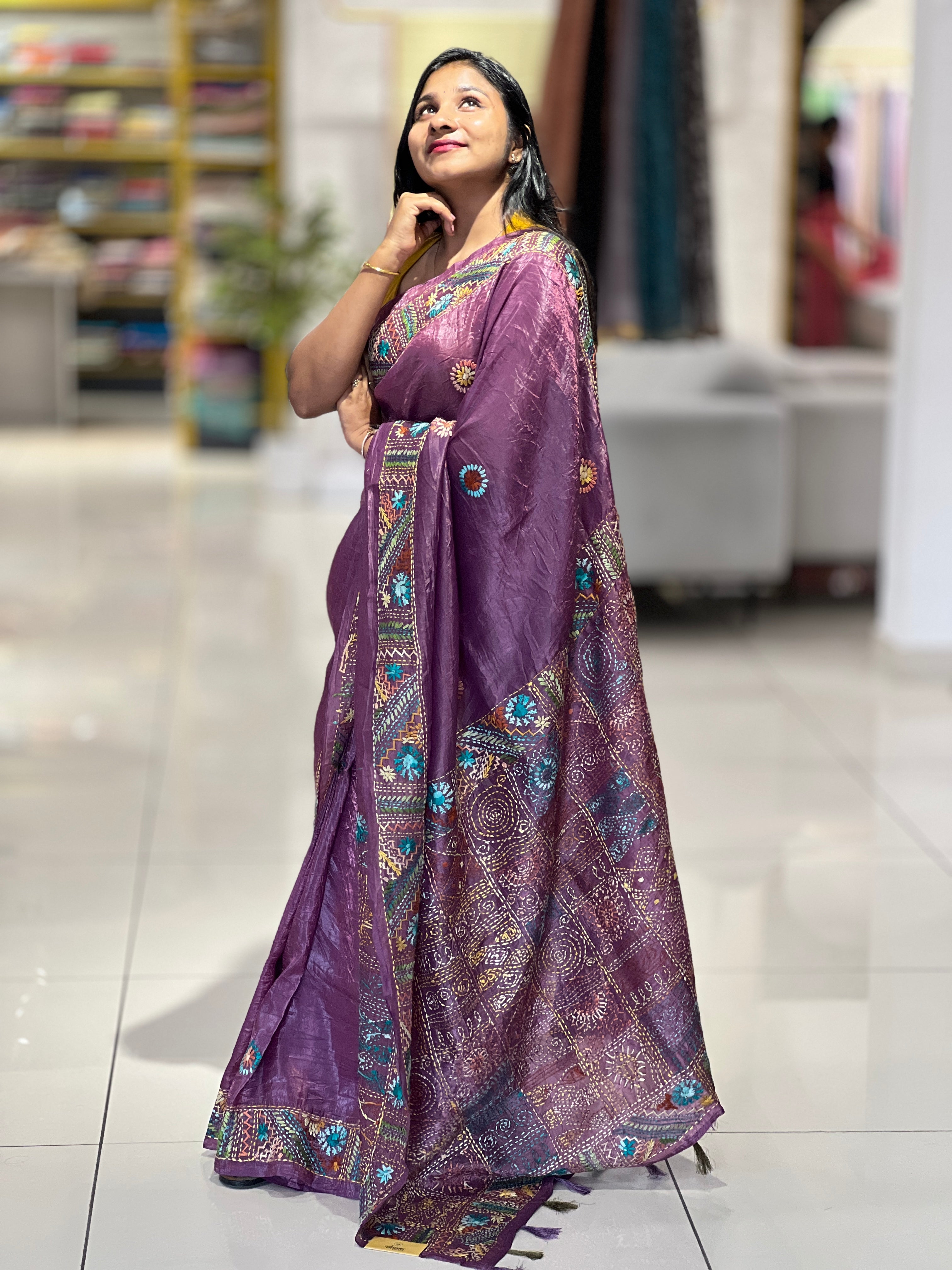 Traditional Hand Embroidered Crushed Organza Saree | GAR136