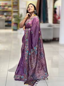 Traditional Hand Embroidered Crushed Organza Saree | GAR136