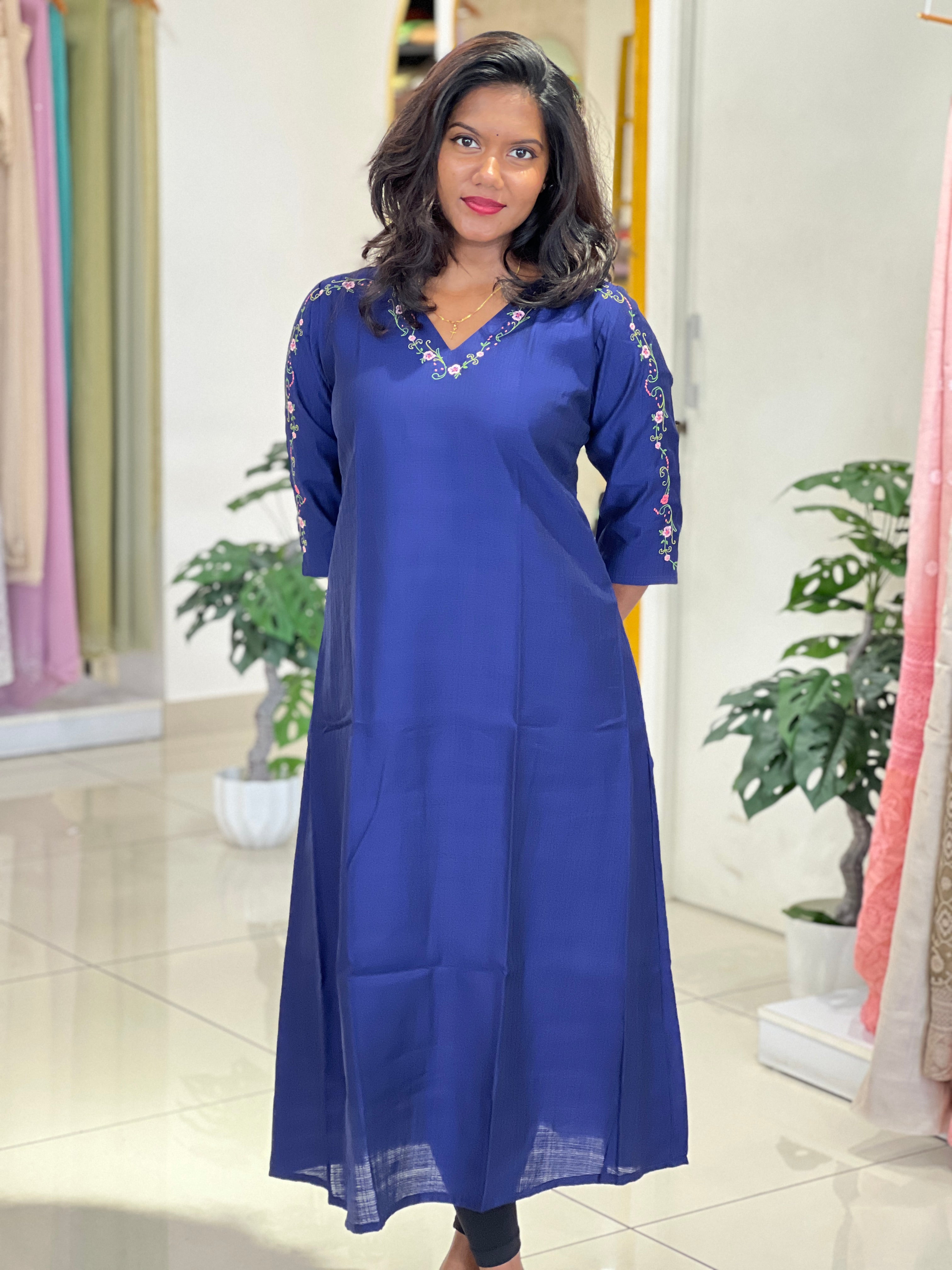 Floral Machine Embroidery Cotton A-Line Kurta |MSN224