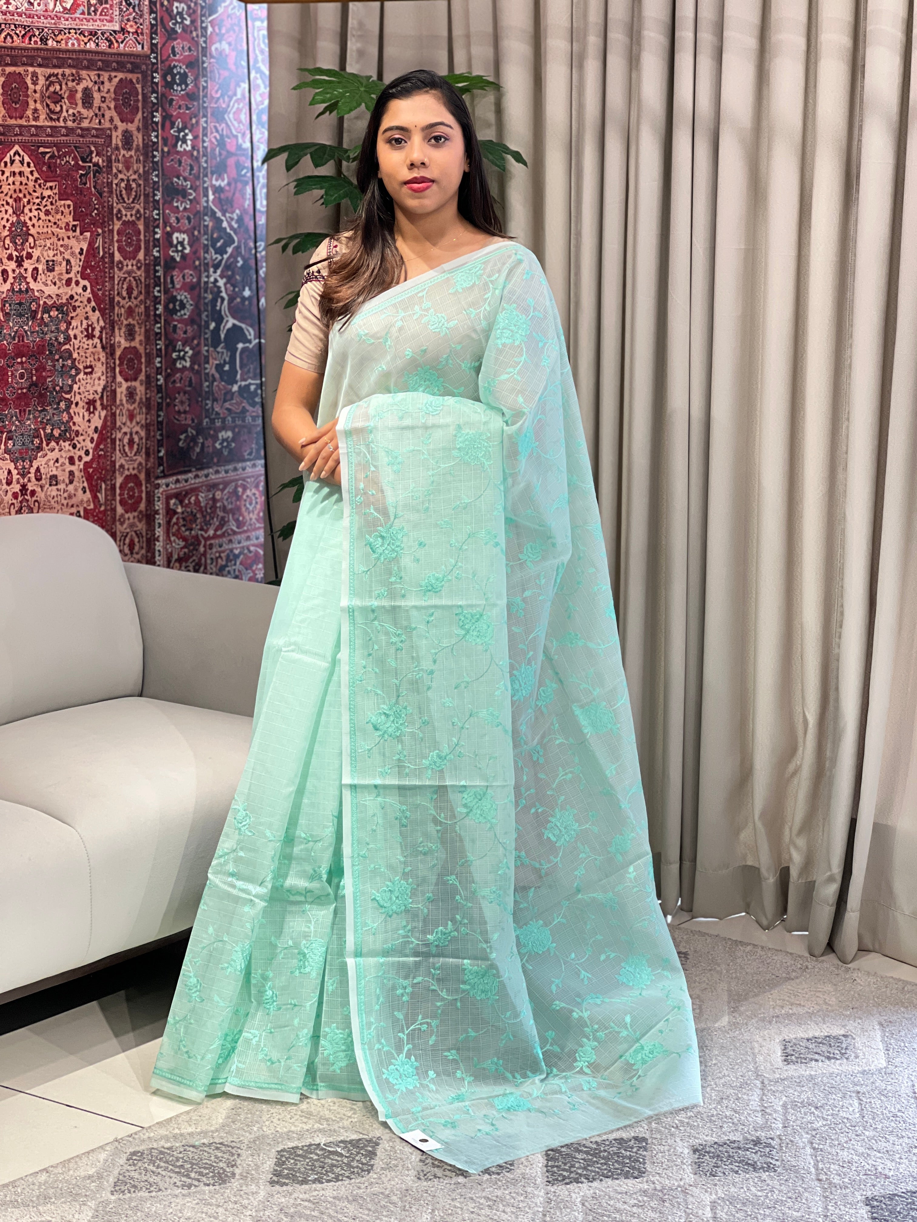 Lucknowi Inspired Embroidery Detailed Kota Saree | YNG830