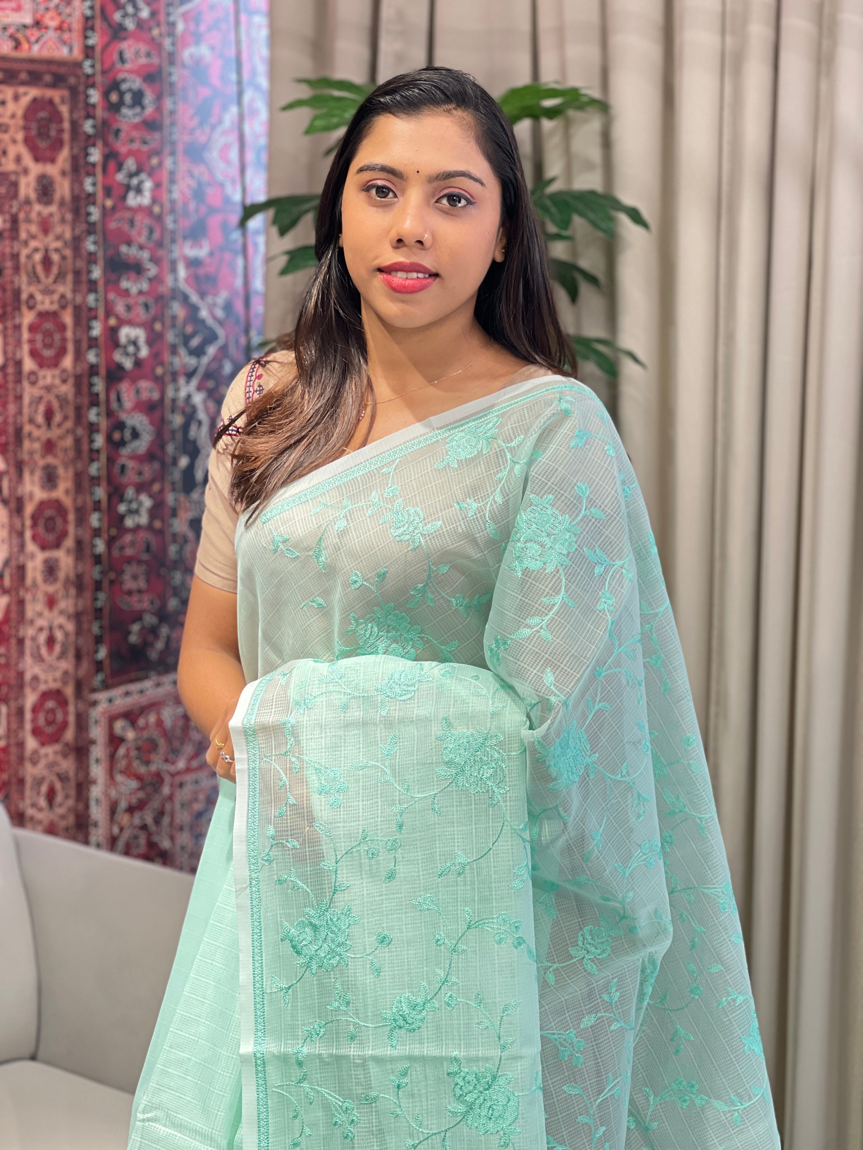 Lucknowi Inspired Embroidery Detailed Kota Saree | YNG830