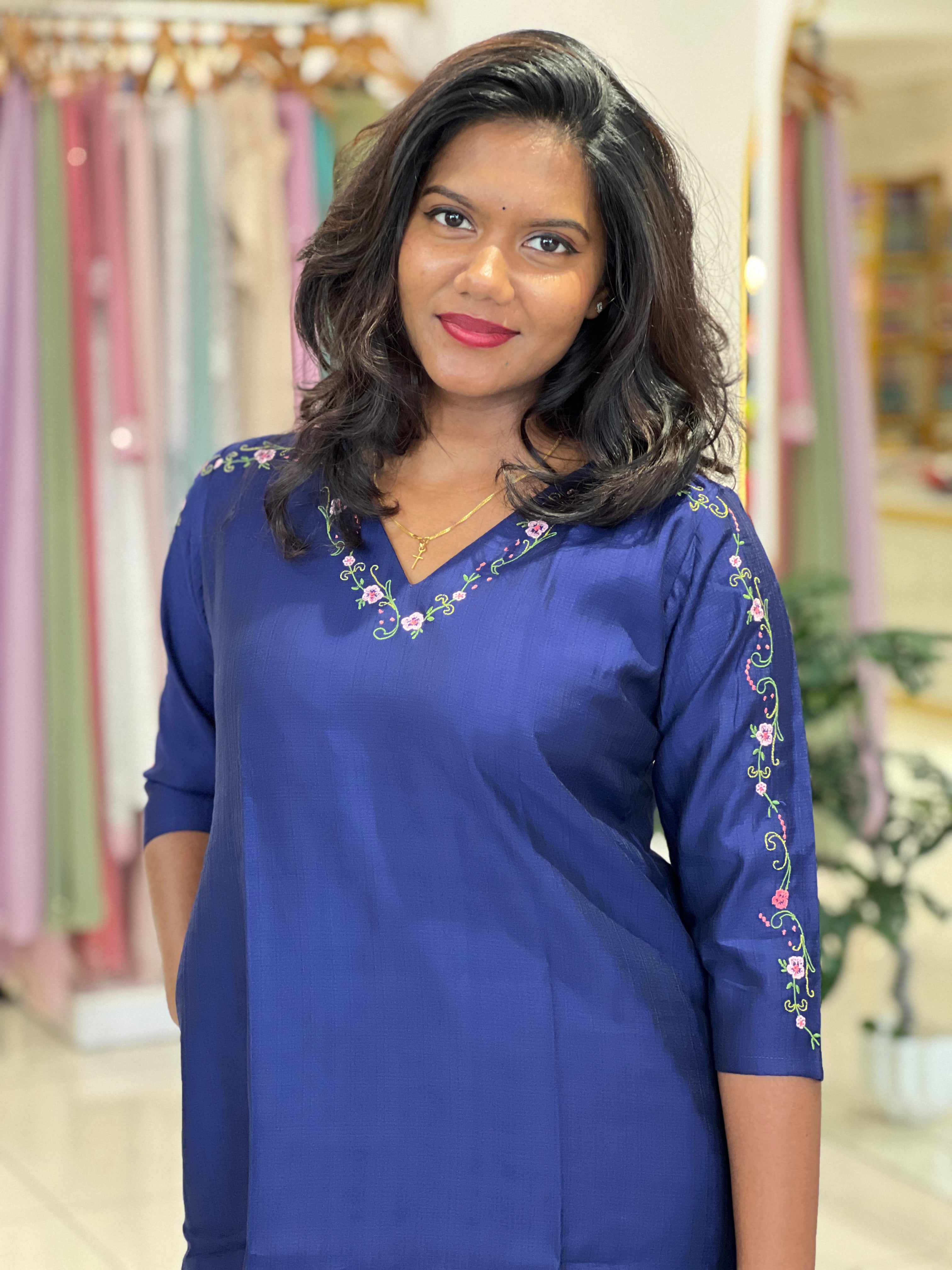 Floral Machine Embroidery Cotton A-Line Kurta |MSN224