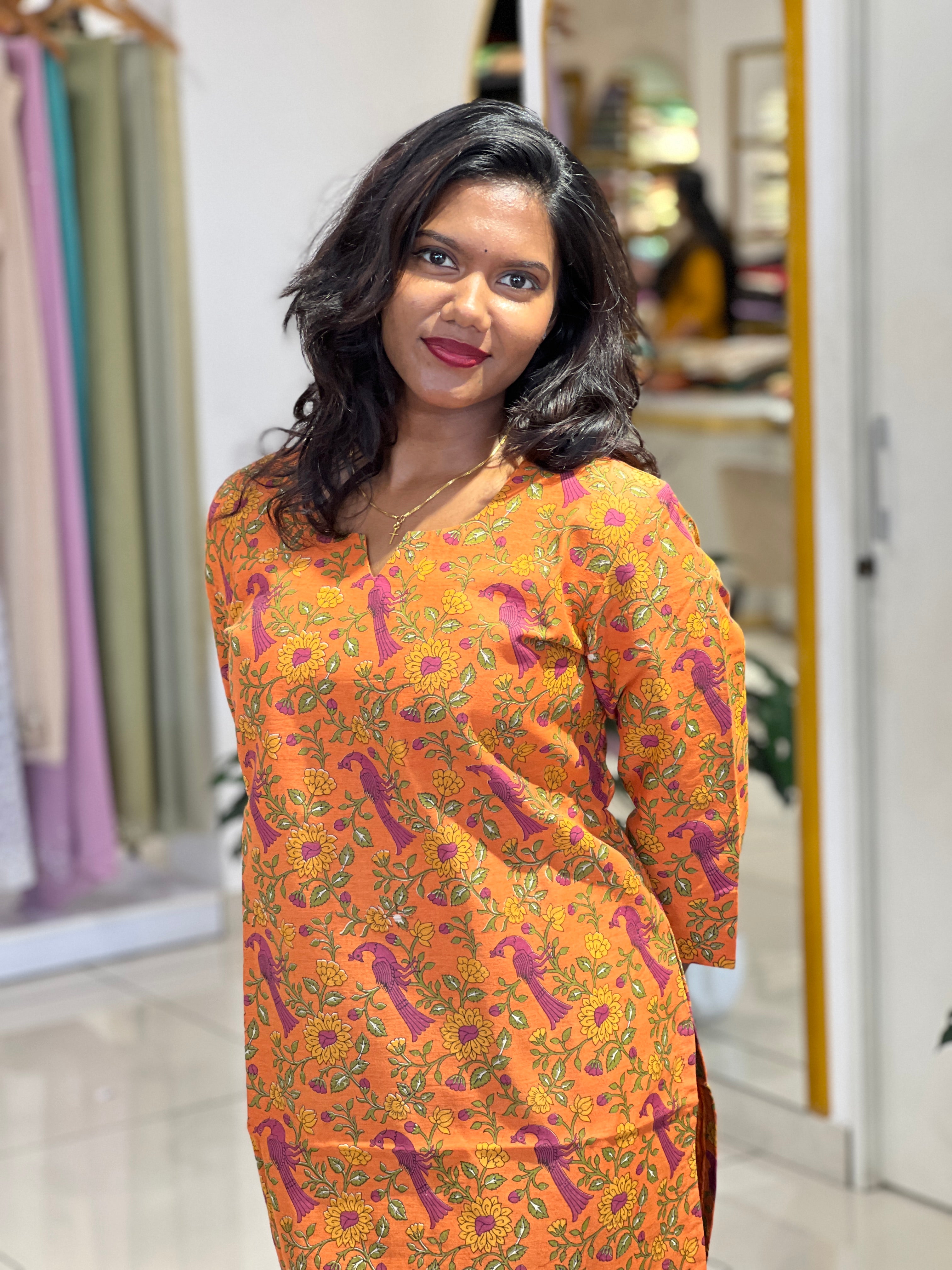 Floral Printed Chanderi Kurta | DNT1164