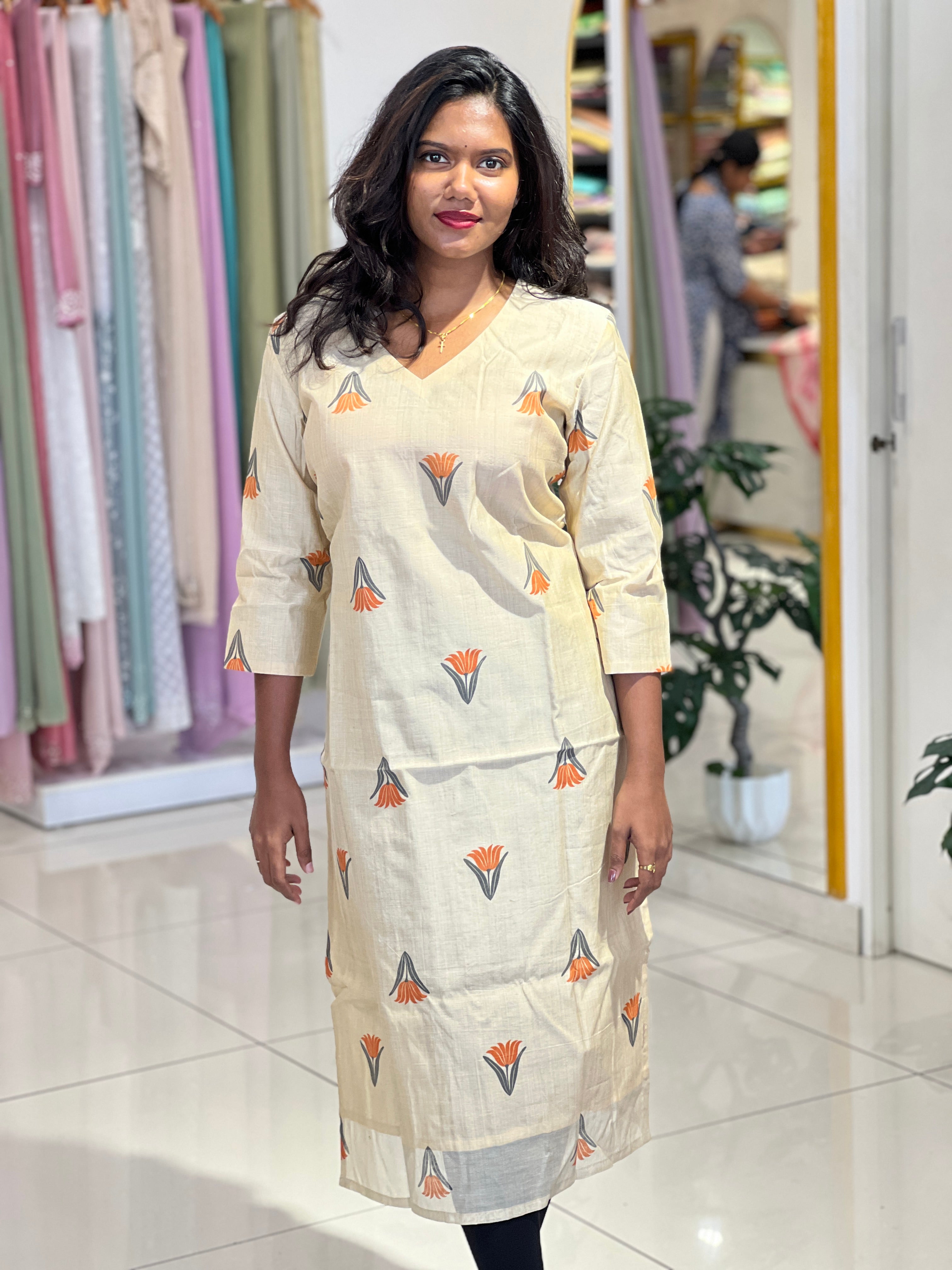 Floral Printed Chanderi Kurta | DNT1175