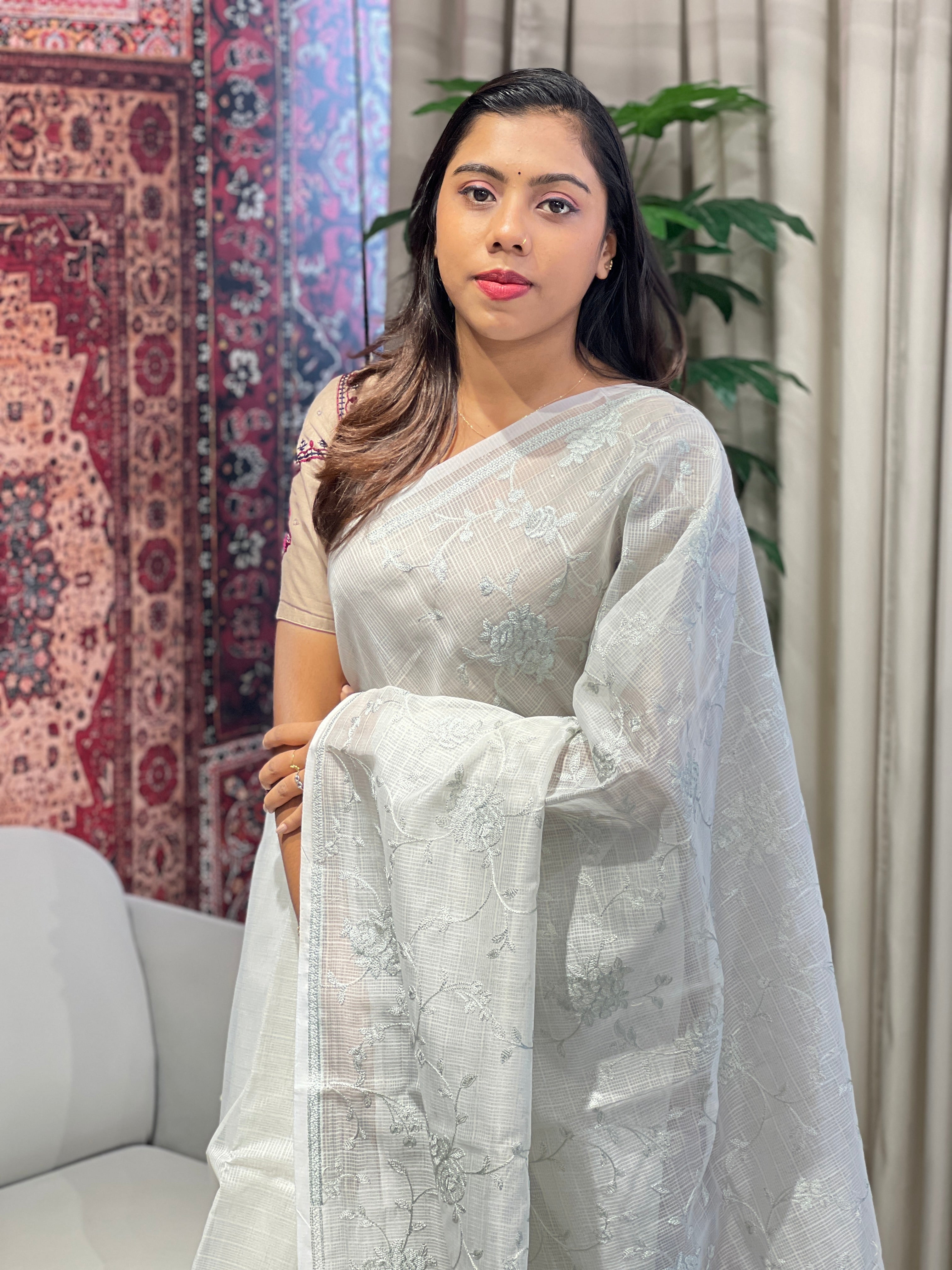 Lucknowi Inspired Embroidery Detailed Kota Saree | YNG832