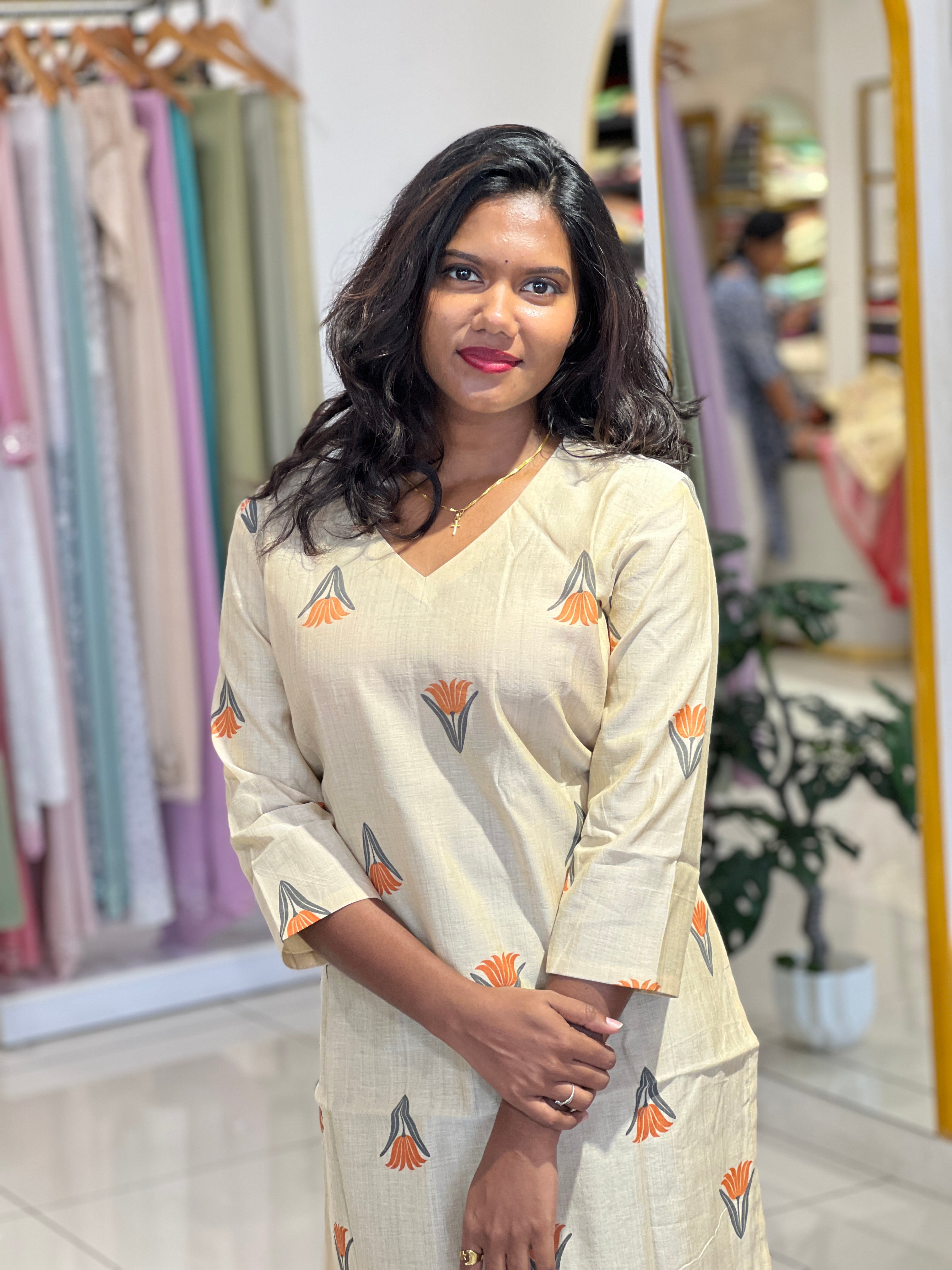 Floral Printed Chanderi Kurta | DNT1175