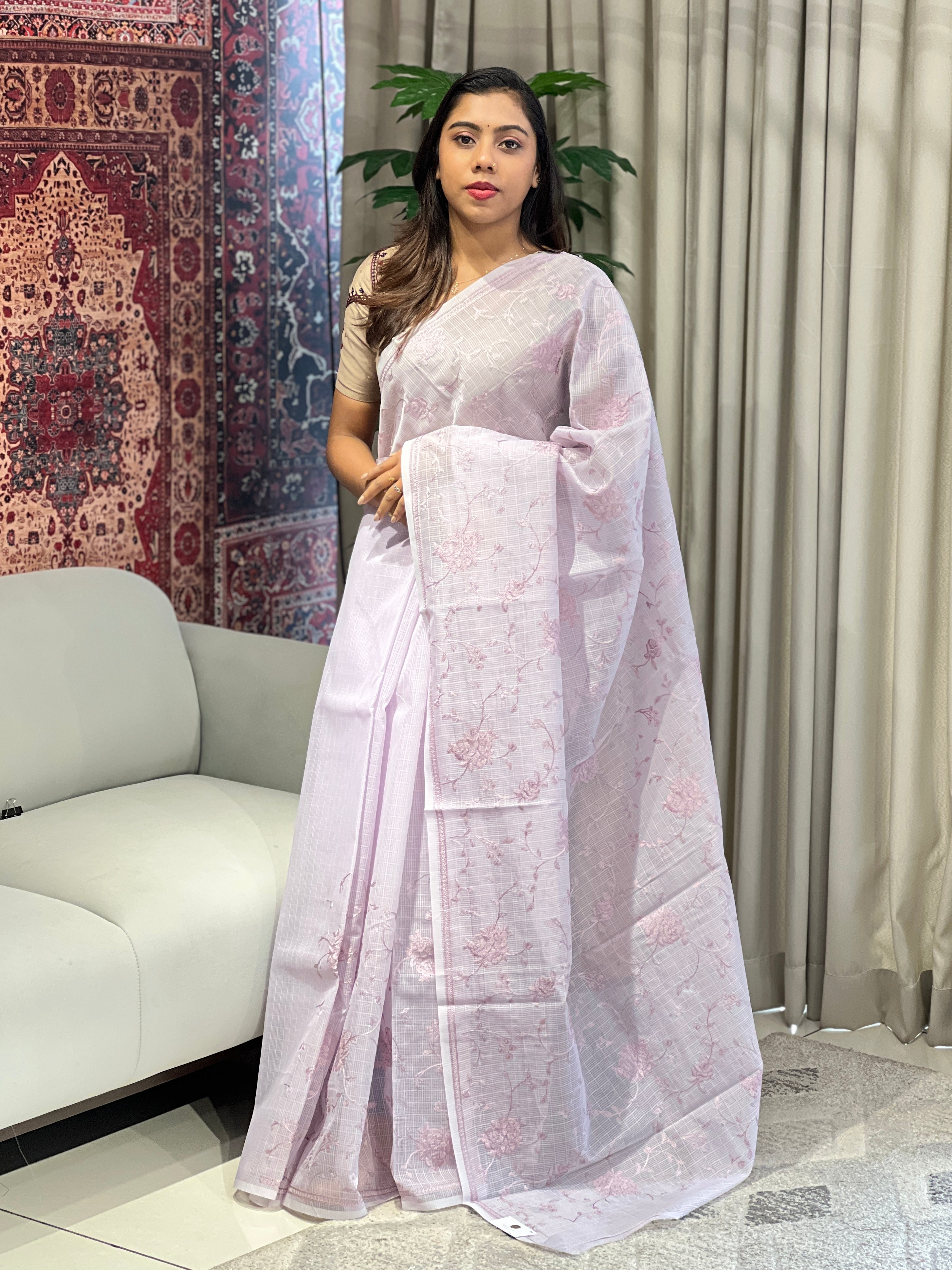 Lucknowi Inspired Embroidery Detailed Kota Saree | YNG829