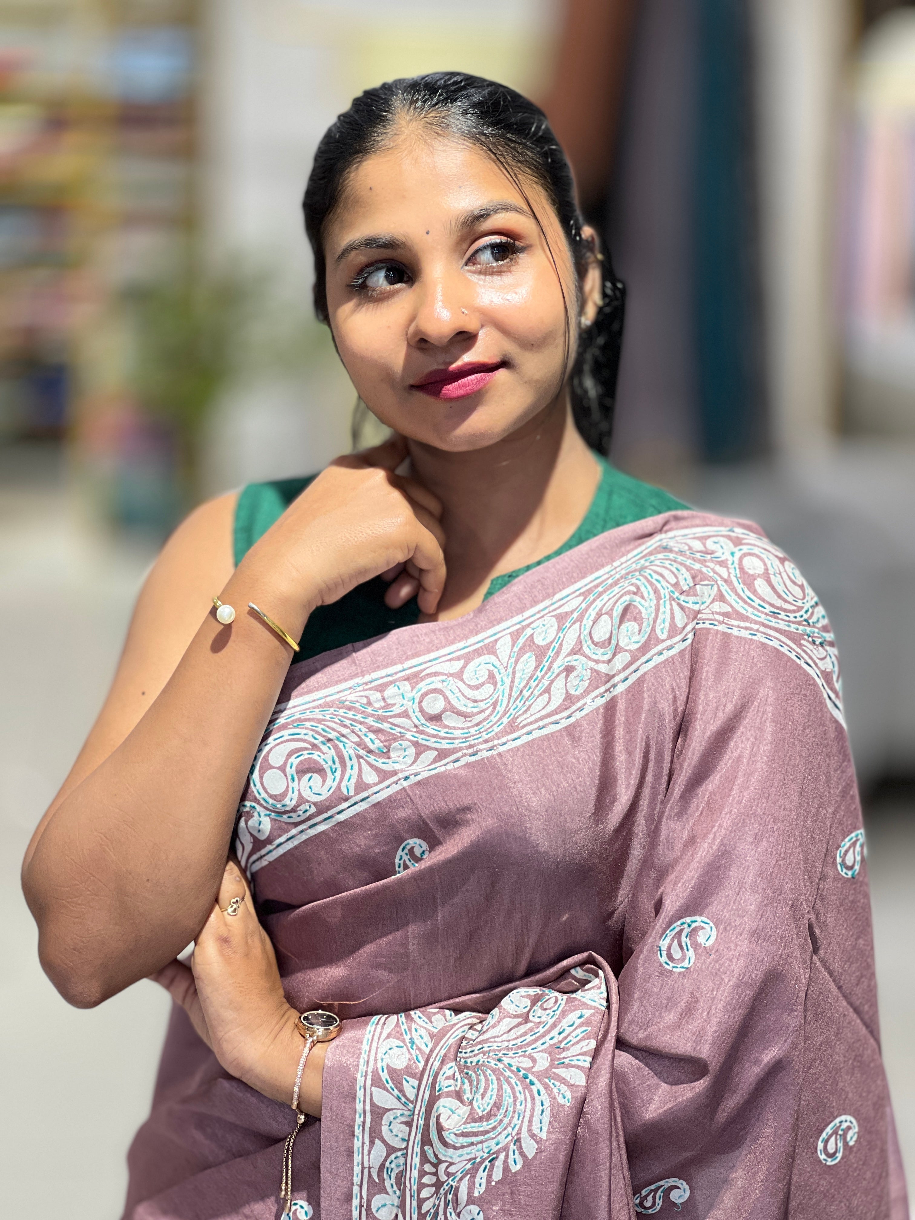 Paisley Printed Semi Tussar Saree | GAR154