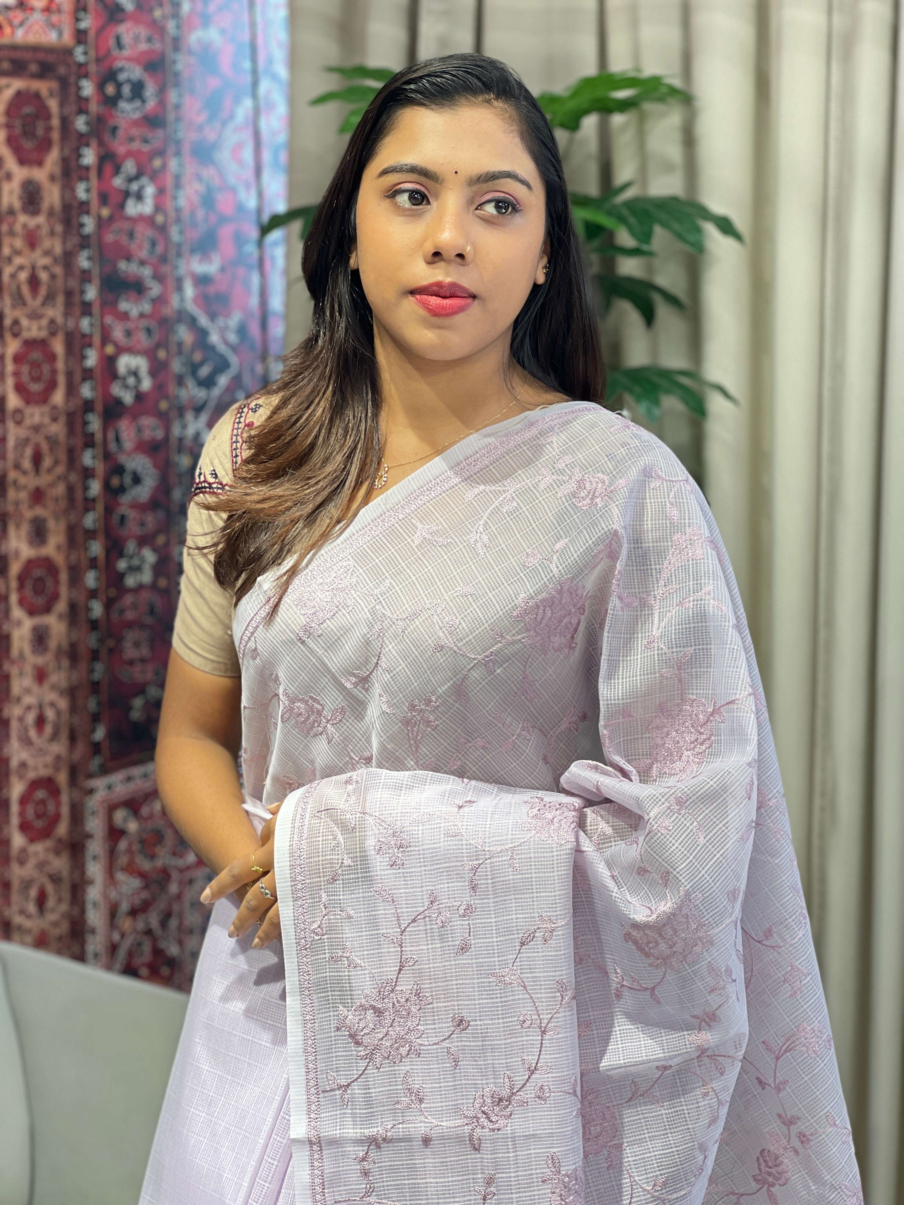 Lucknowi Inspired Embroidery Detailed Kota Saree | YNG829