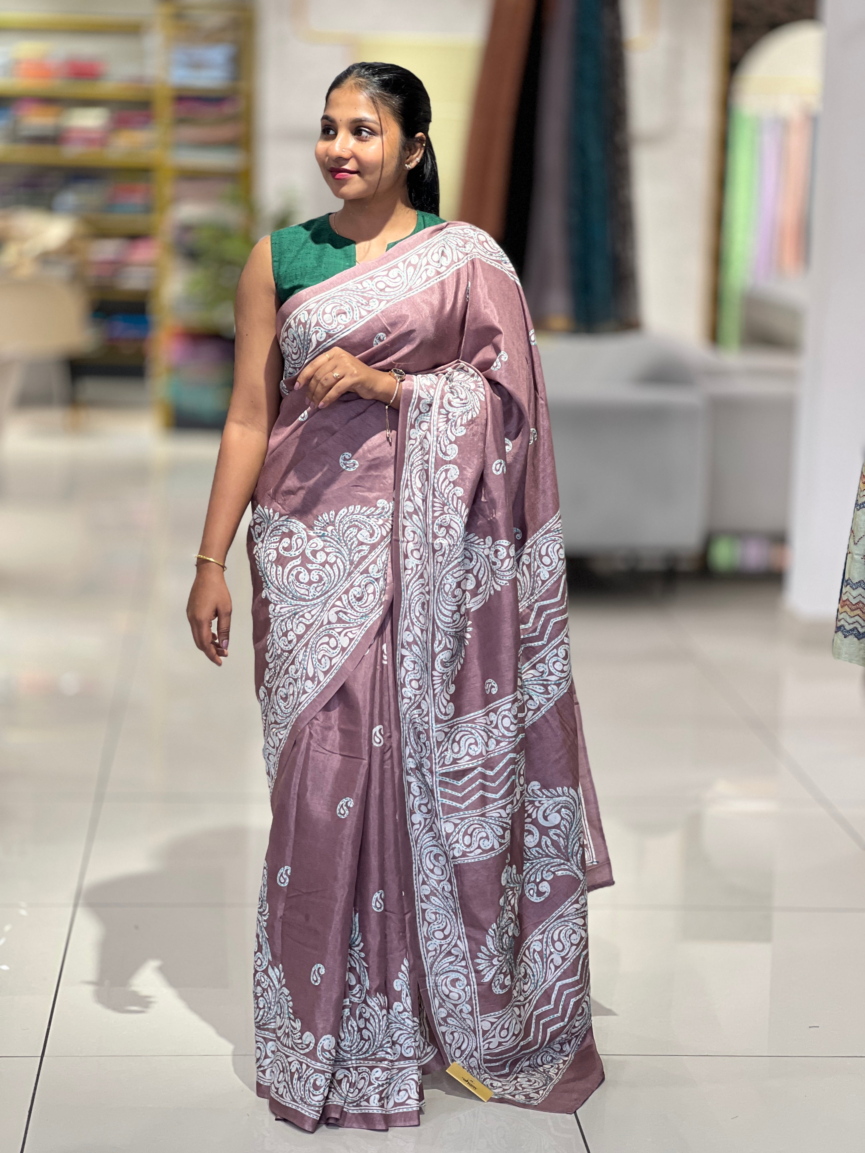 Paisley Printed Semi Tussar Saree | GAR154