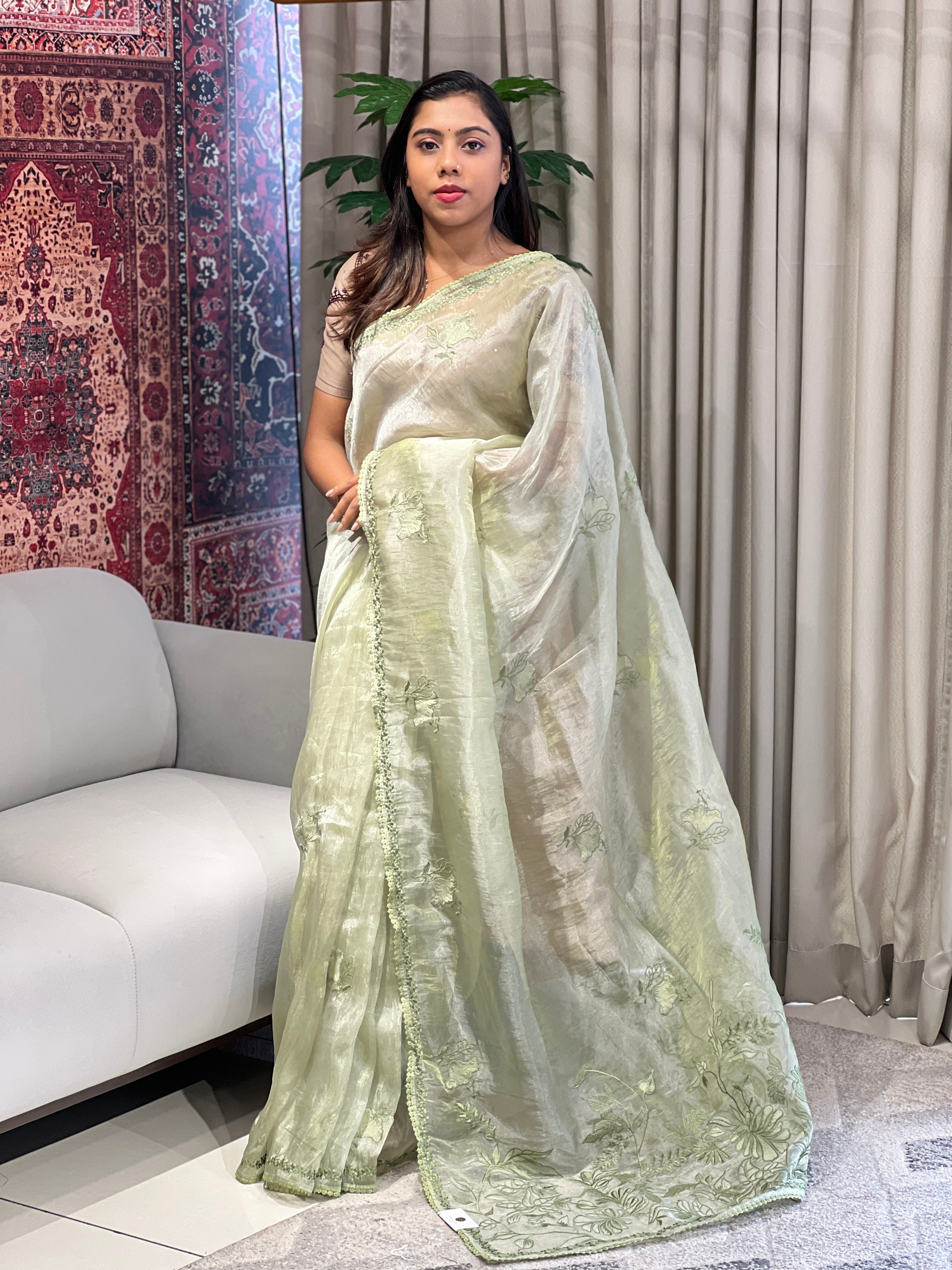 Floral Embroidery Detailed Organza Saree | BLD1863