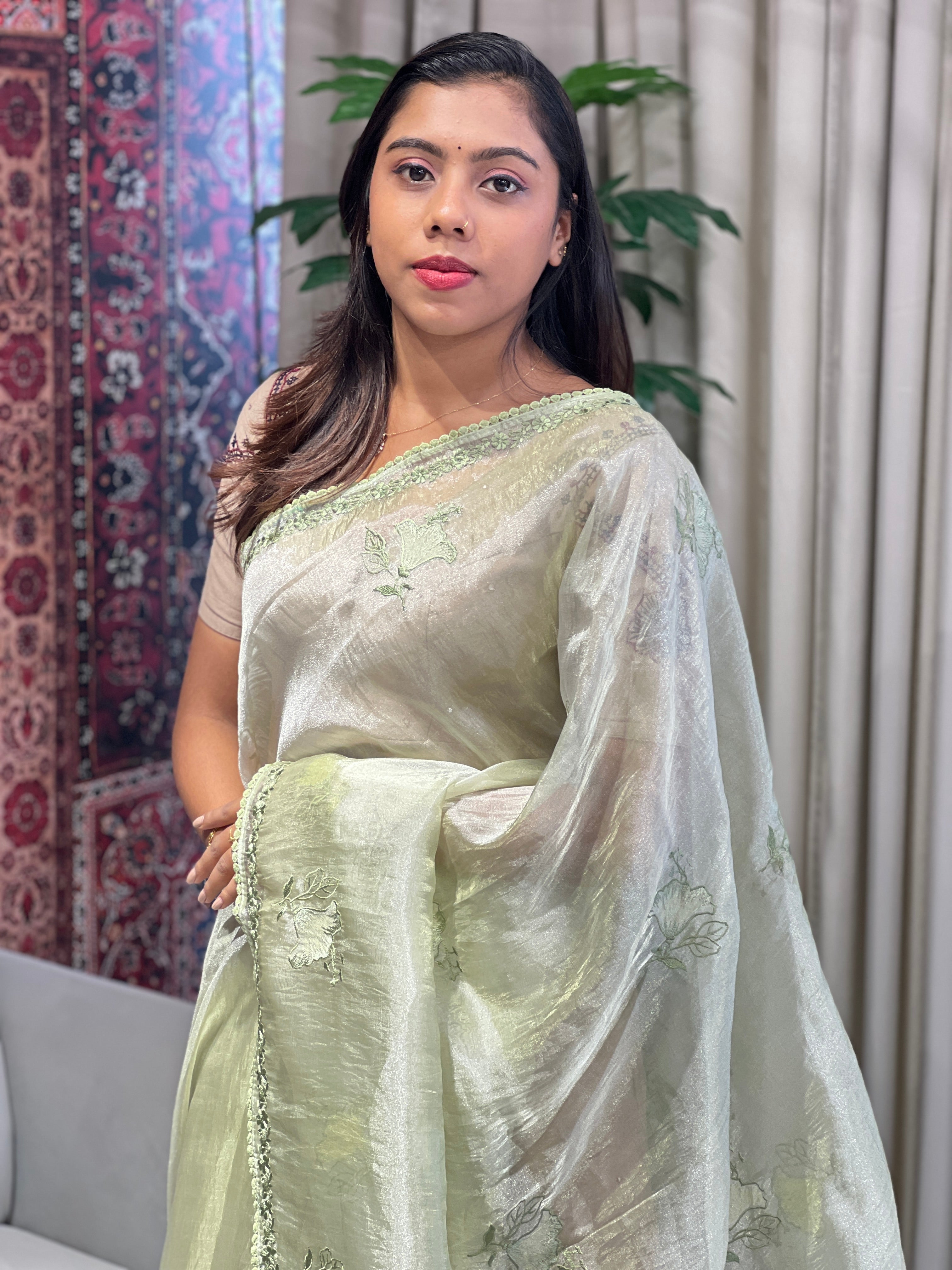 Floral Embroidery Detailed Organza Saree | BLD1863