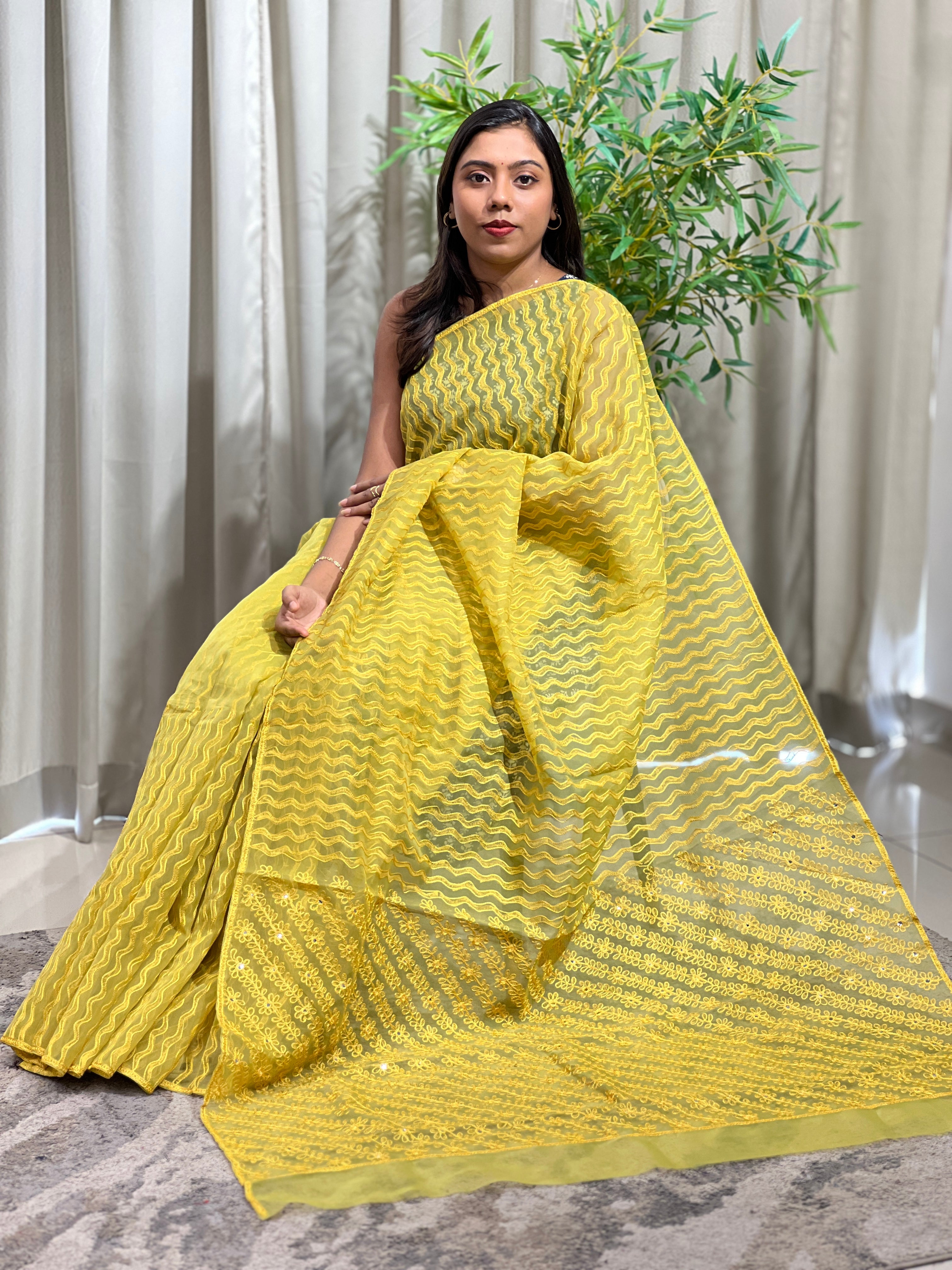Hand Block Printed Viscose Organza Saree | JSC770