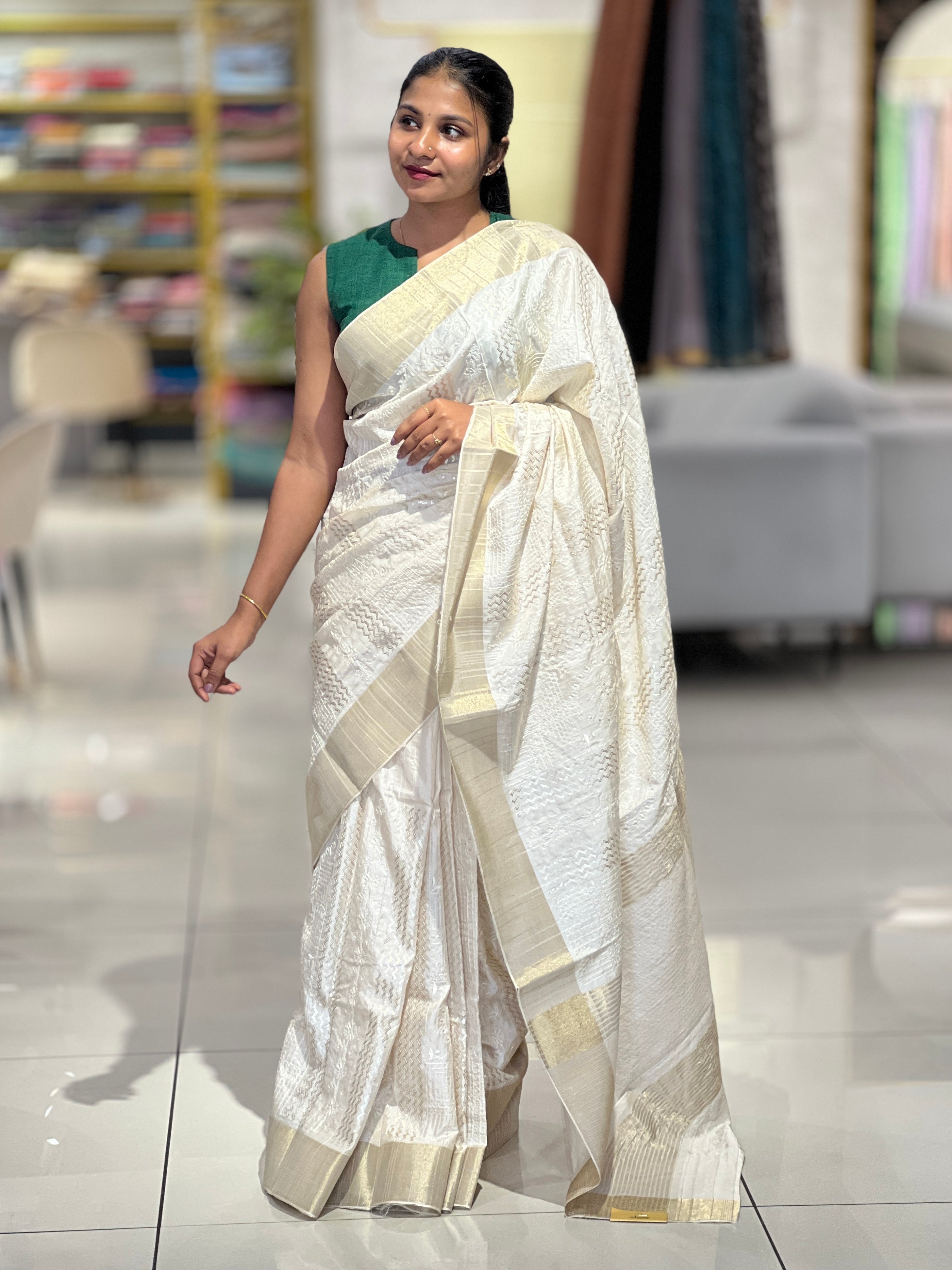 Machine Embroidered Semi Tussar Saree | GAR146