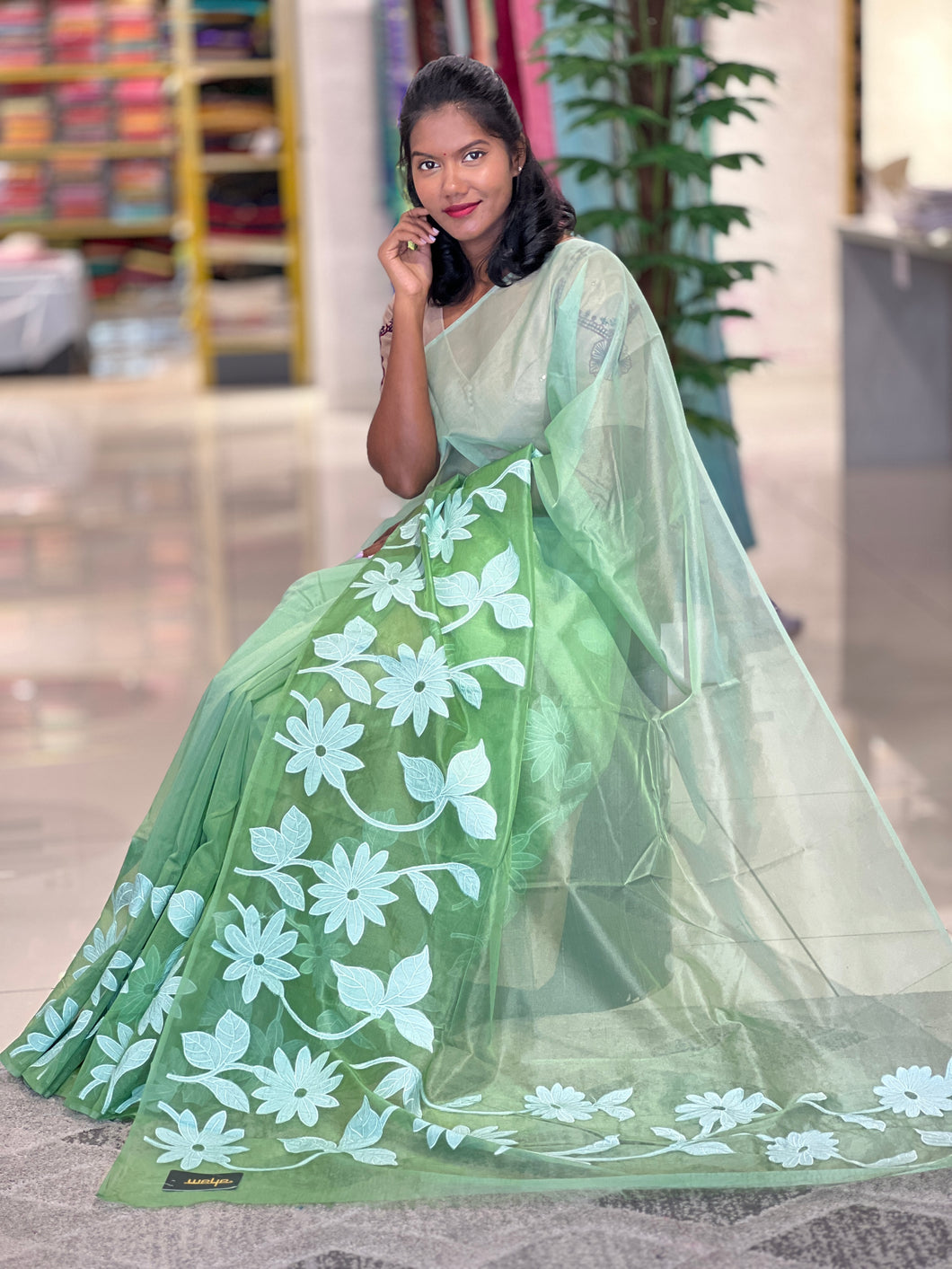 Floral Applique Detailed Organza Saree | MM104