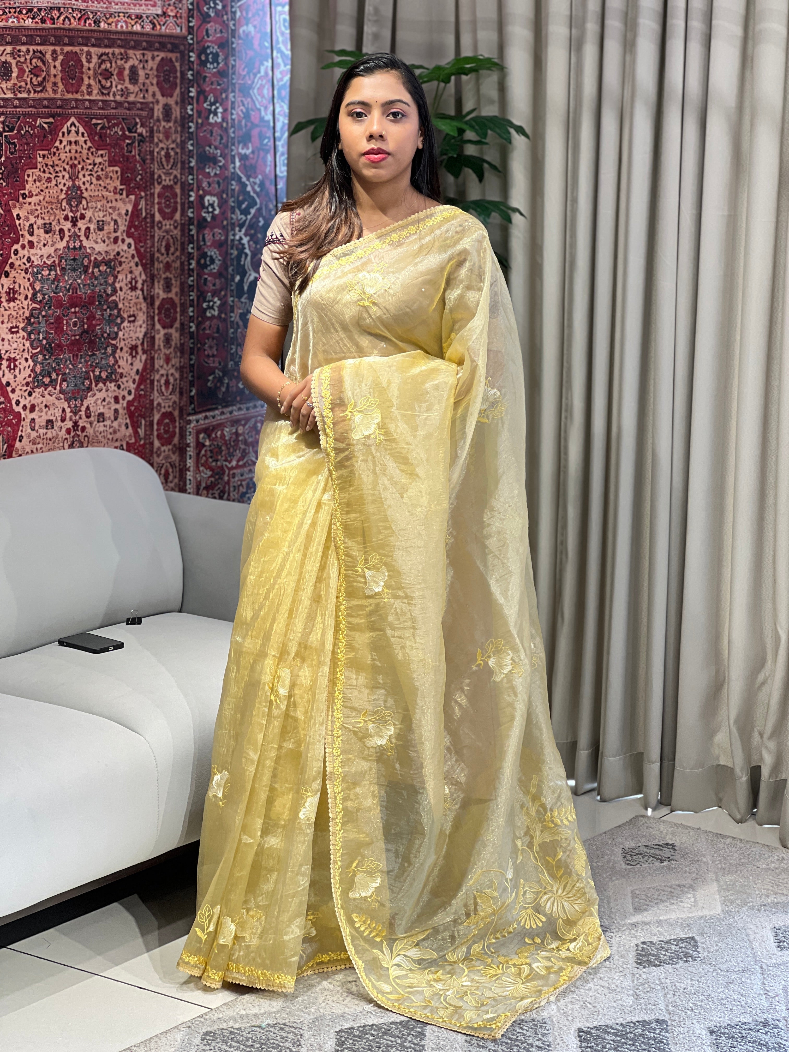 Floral Embroidery Detailed Organza Saree | BLD1862