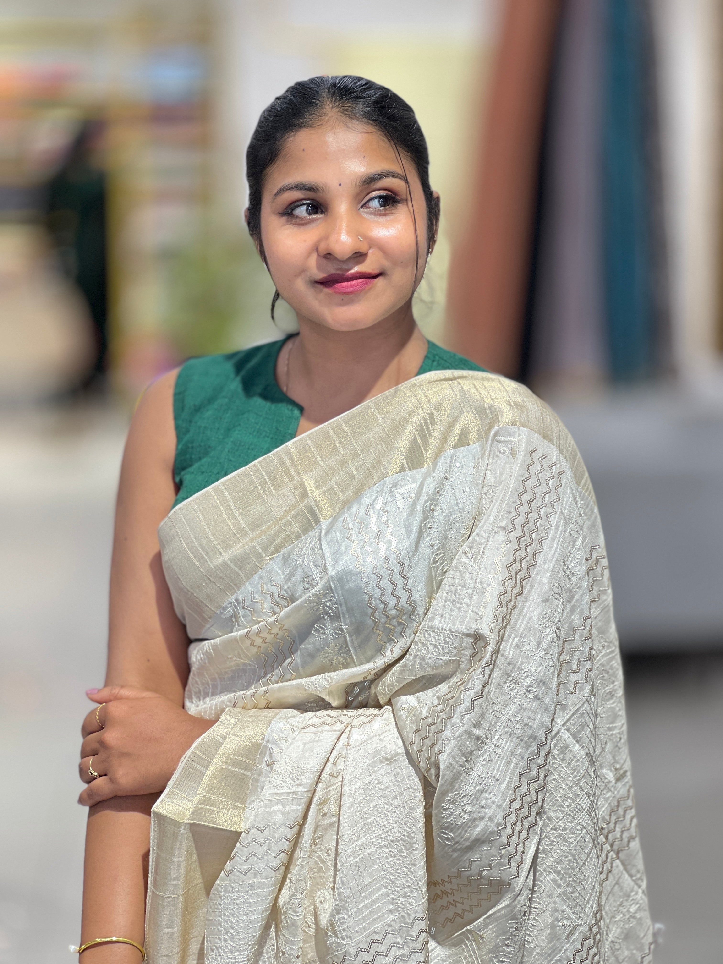 Machine Embroidered Semi Tussar Saree | GAR146