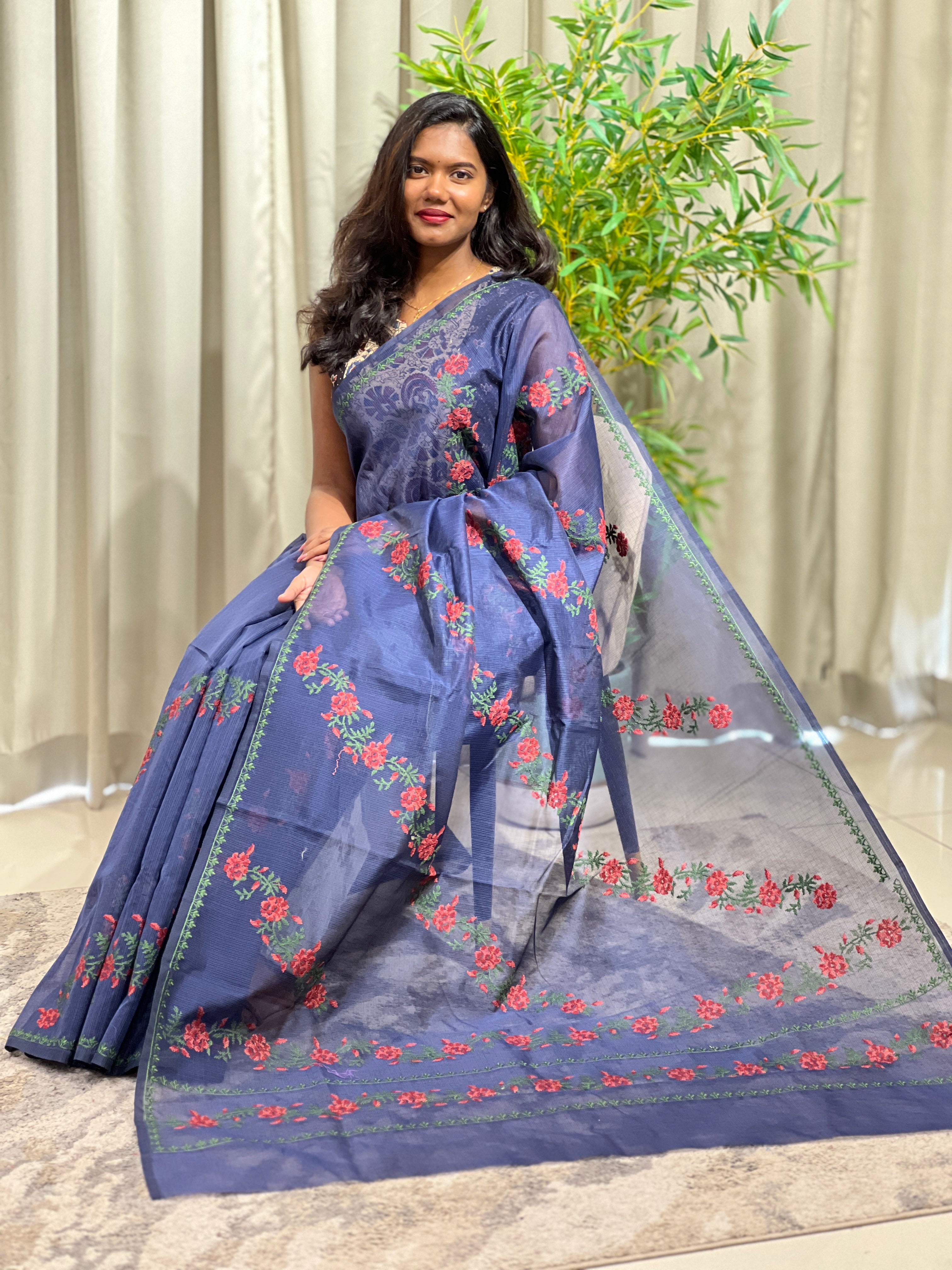 Embroidered Pattern Super Net Kota Saree | JSC742