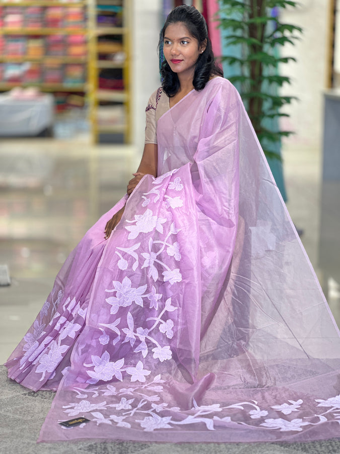 Floral Applique Detailed Organza Saree | MM108