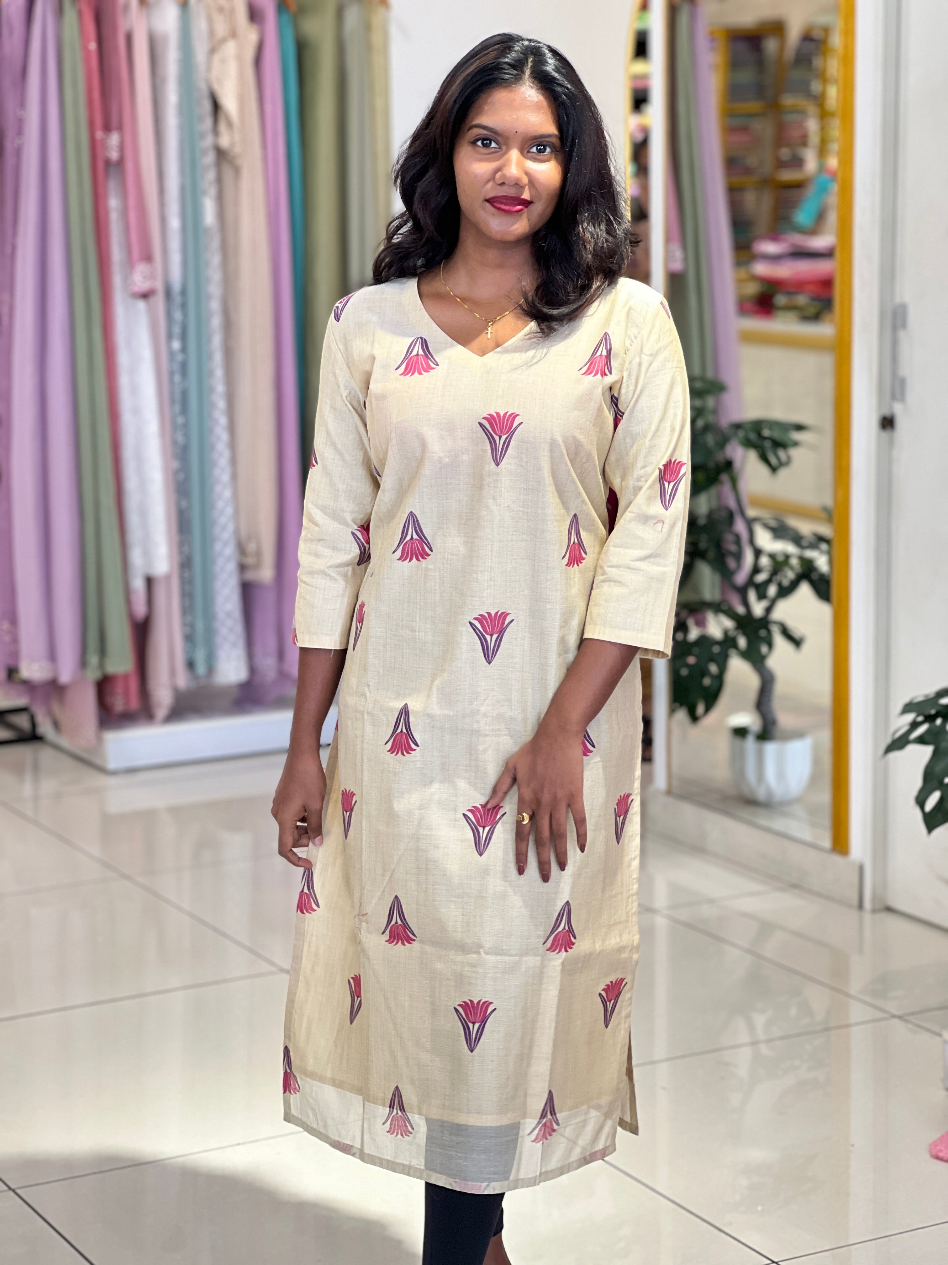 Floral Buta Printed Chanderi Kuta |DNT1192