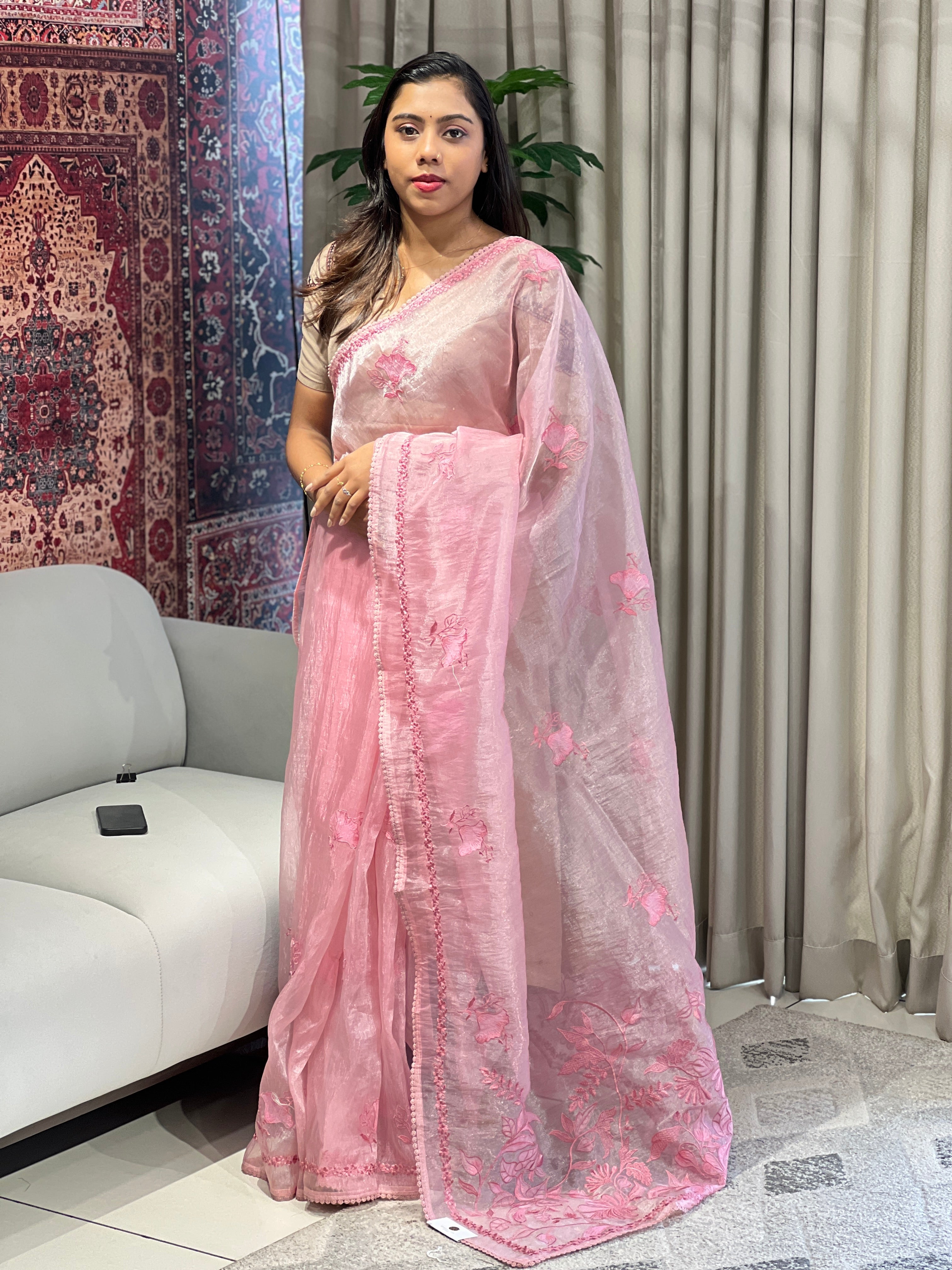 Floral Embroidery Detailed Organza Saree | BLD1864