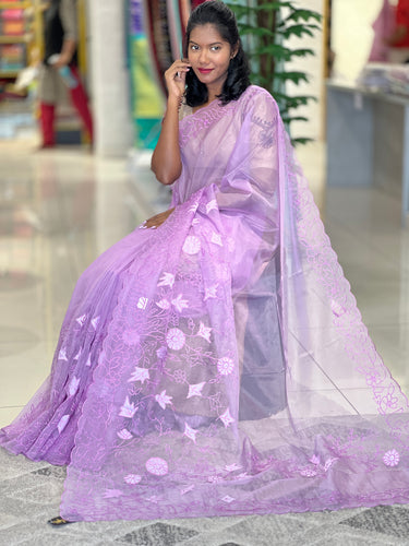 Floral Applique Detailed Organza Saree | MM112