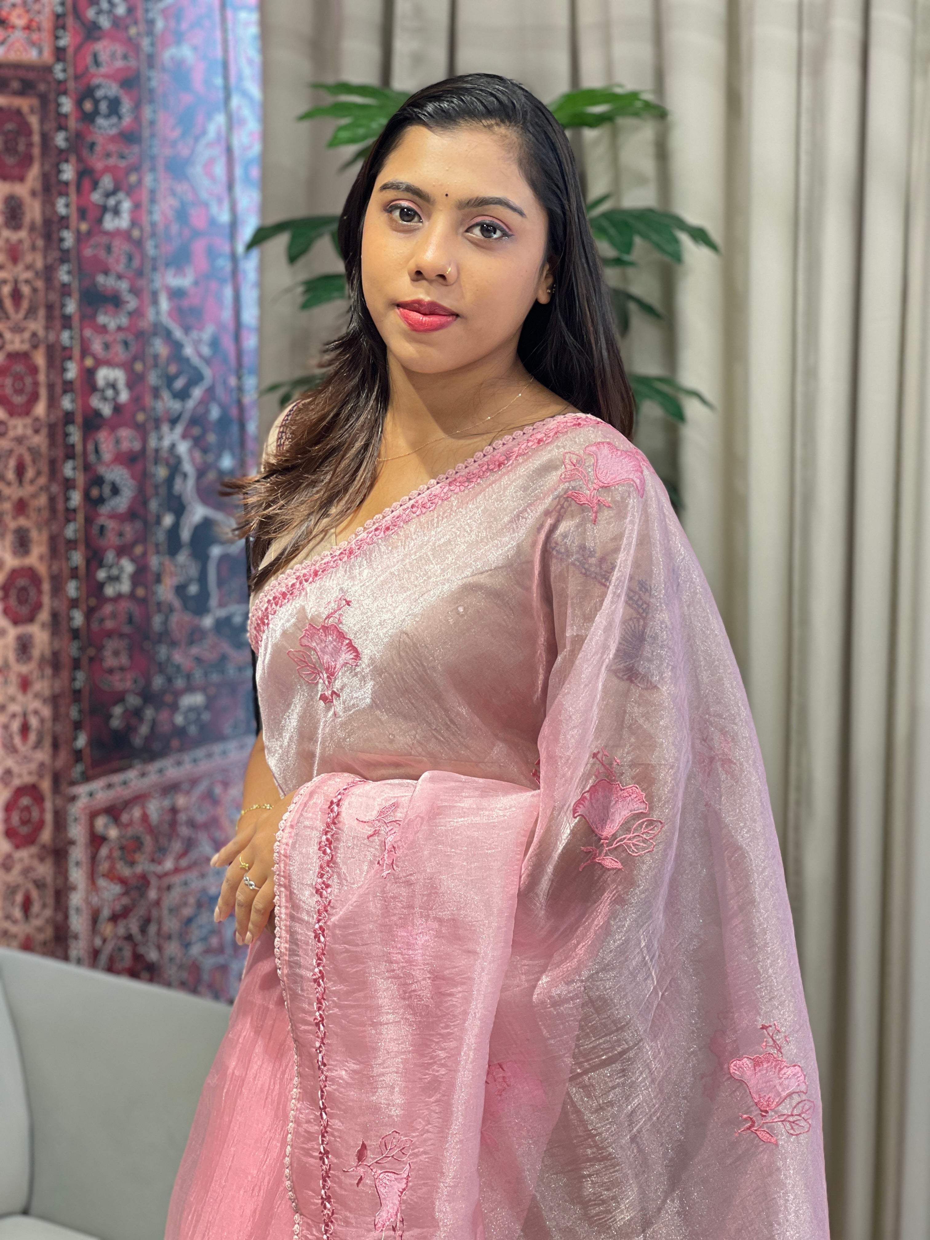 Floral Embroidery Detailed Organza Saree | BLD1864